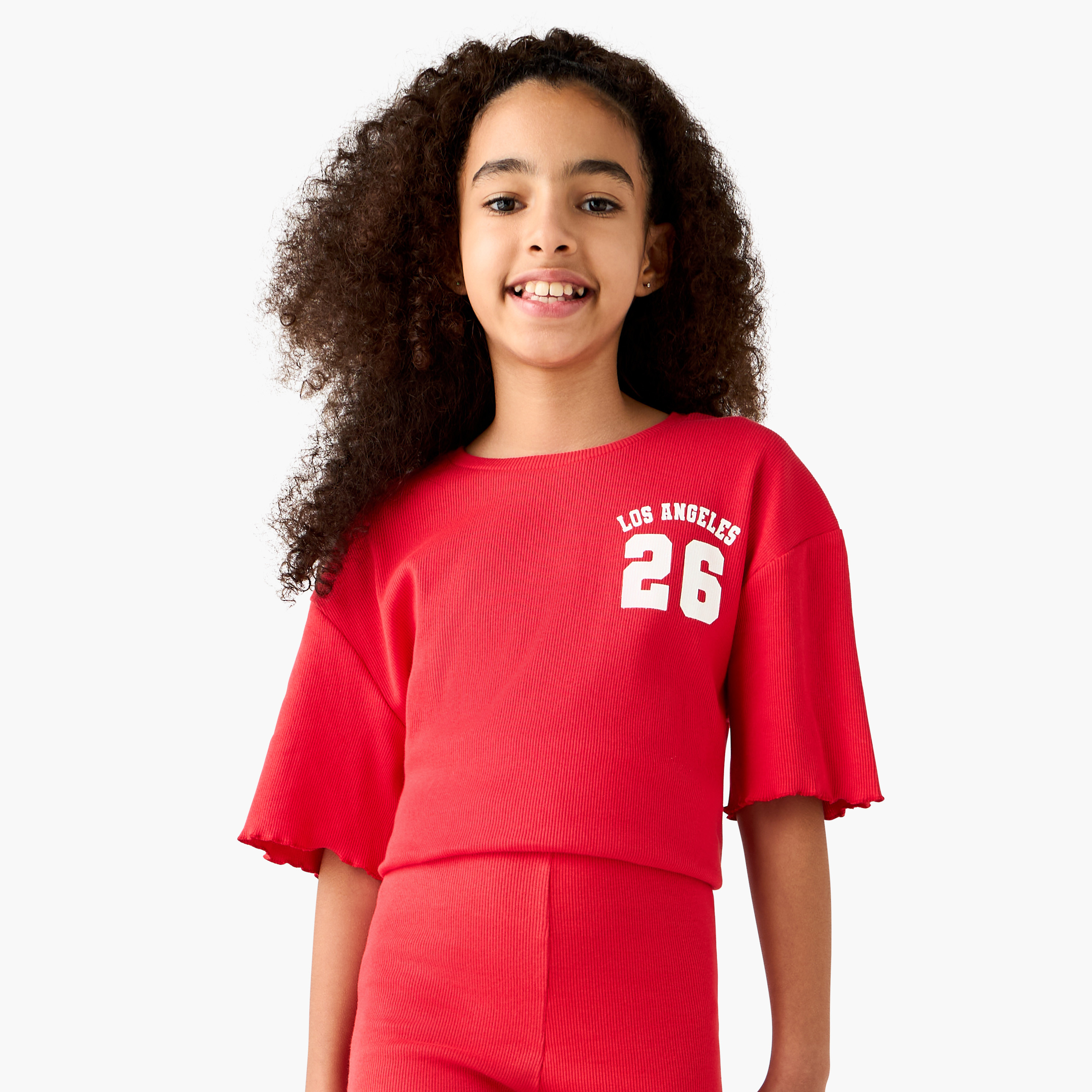 Juniors Varsity Print Crew Neck T-shirt with Lettuce Hem-girls-clothing-tshirts-image-1