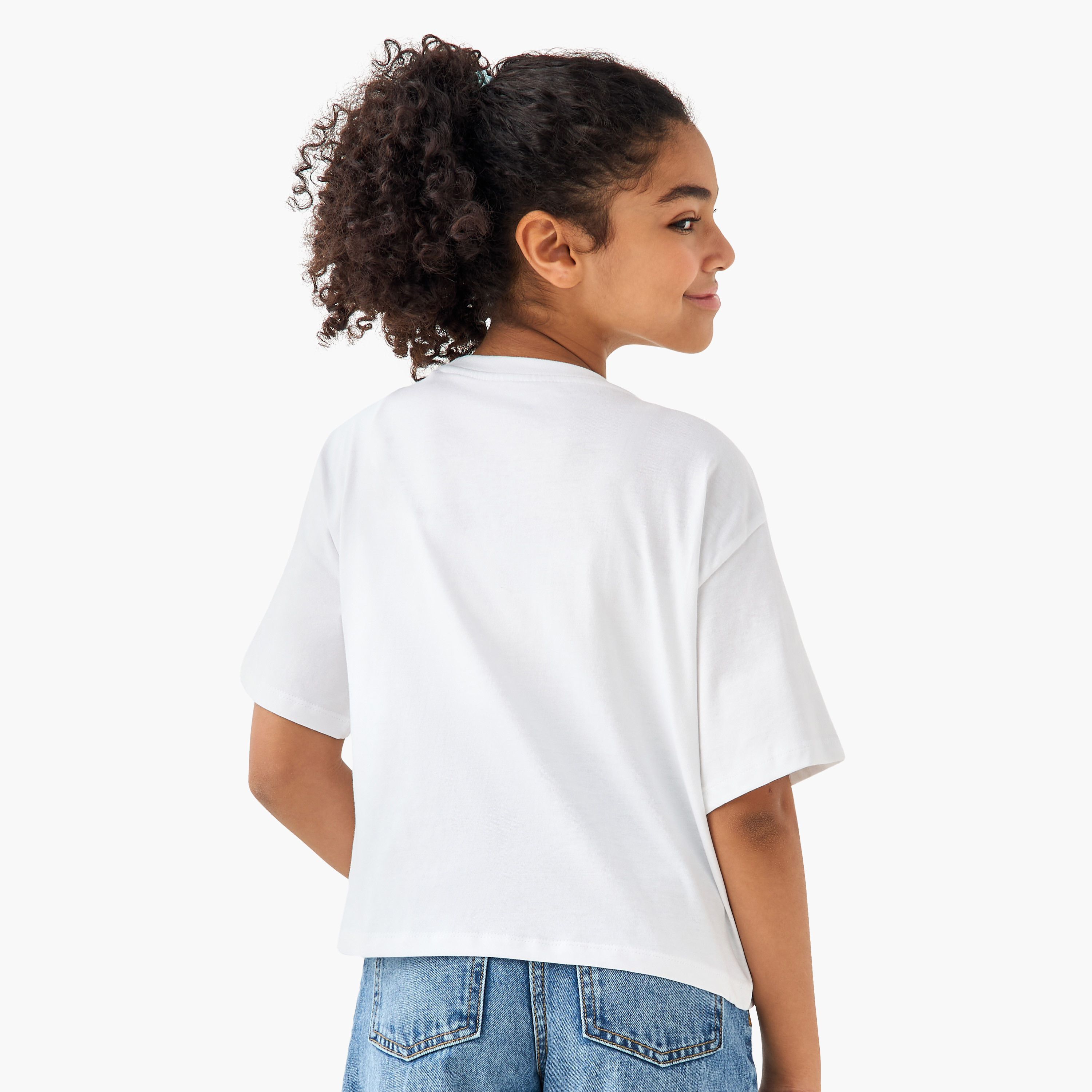 Juniors Embellished Crew Neck T-shirt with Short Sleeves-girls-clothing-tshirts-image-3