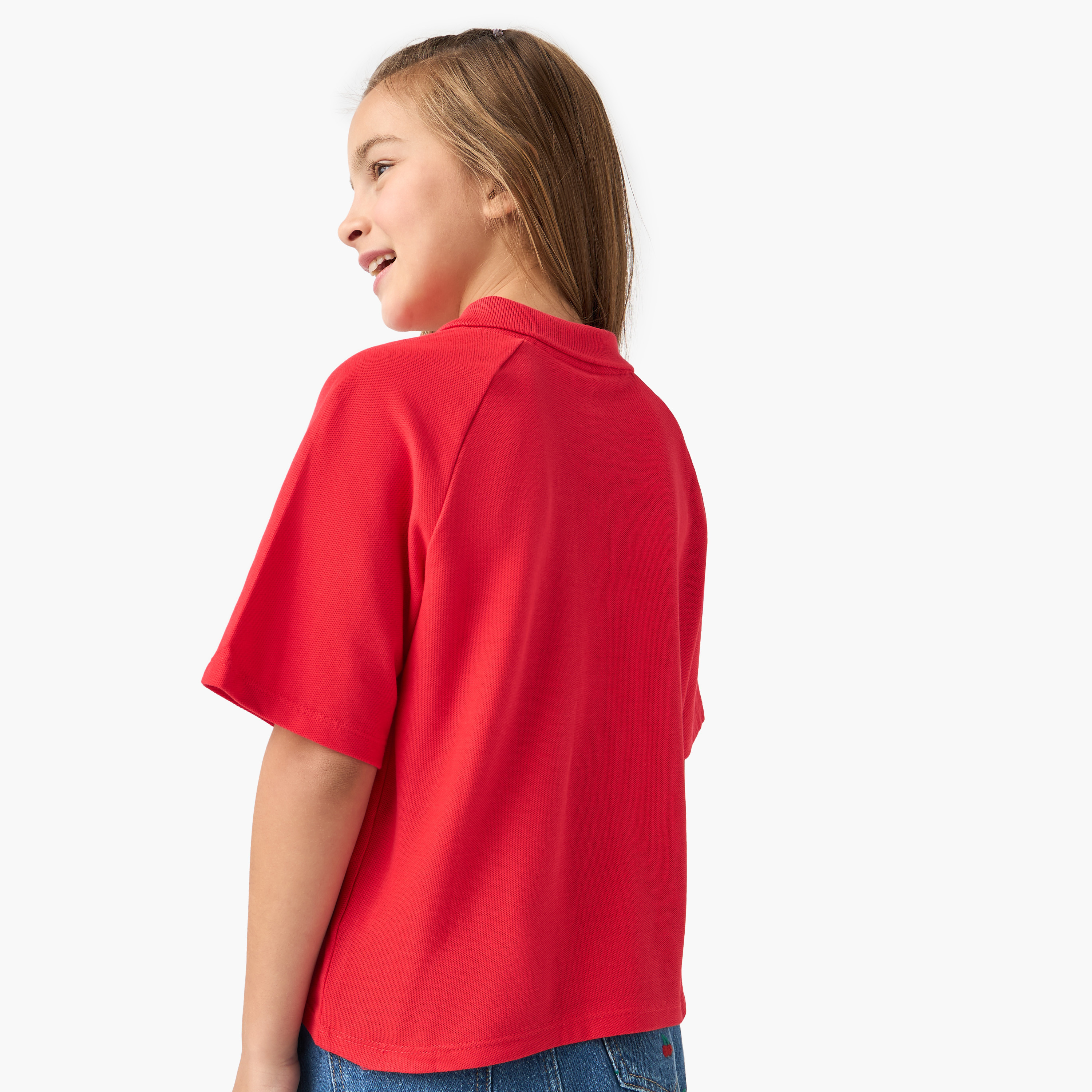Juniors Typographic Print Polo T-shirt with Short Sleeves-girls-clothing-tshirts-image-3