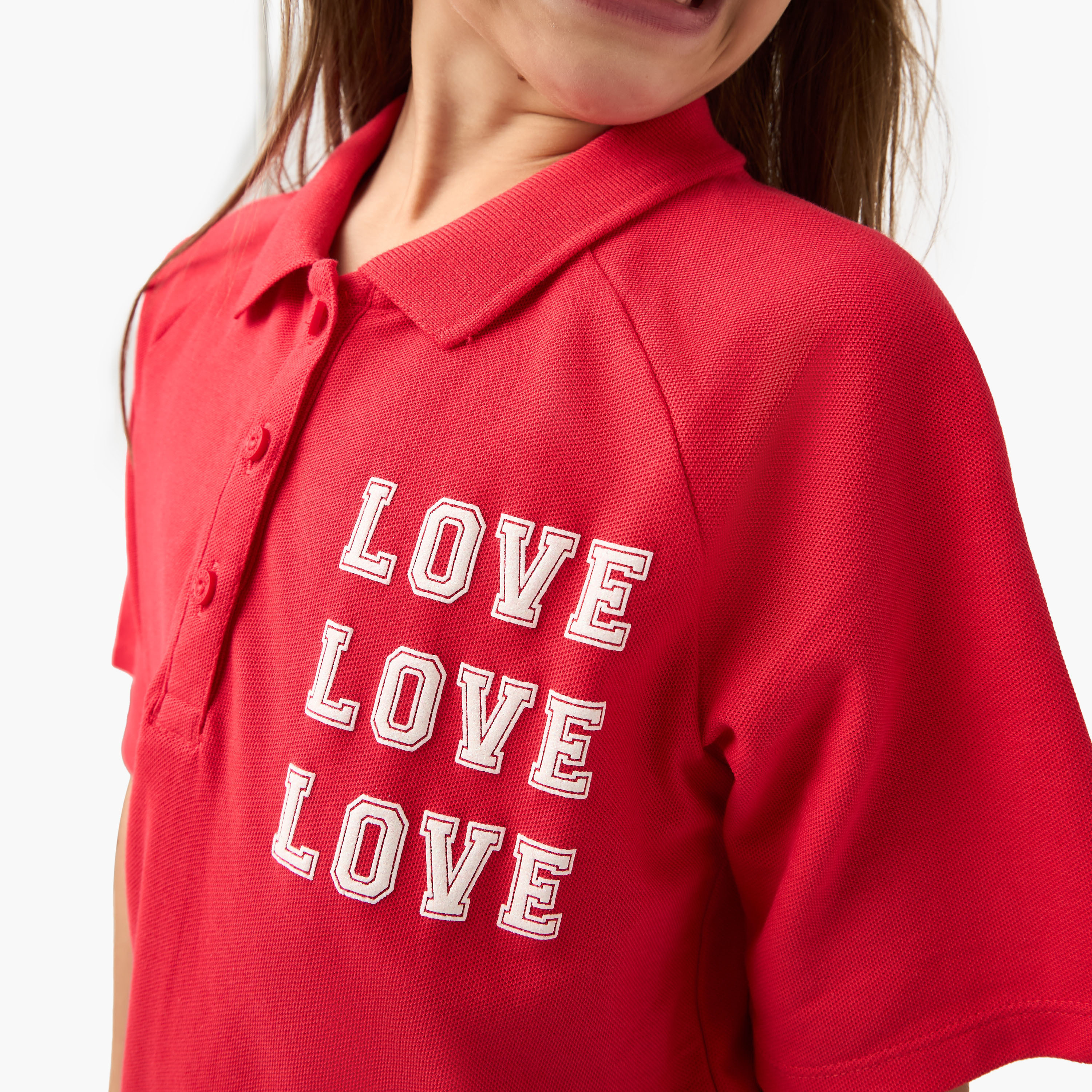 Juniors Typographic Print Polo T-shirt with Short Sleeves-girls-clothing-tshirts-image-4