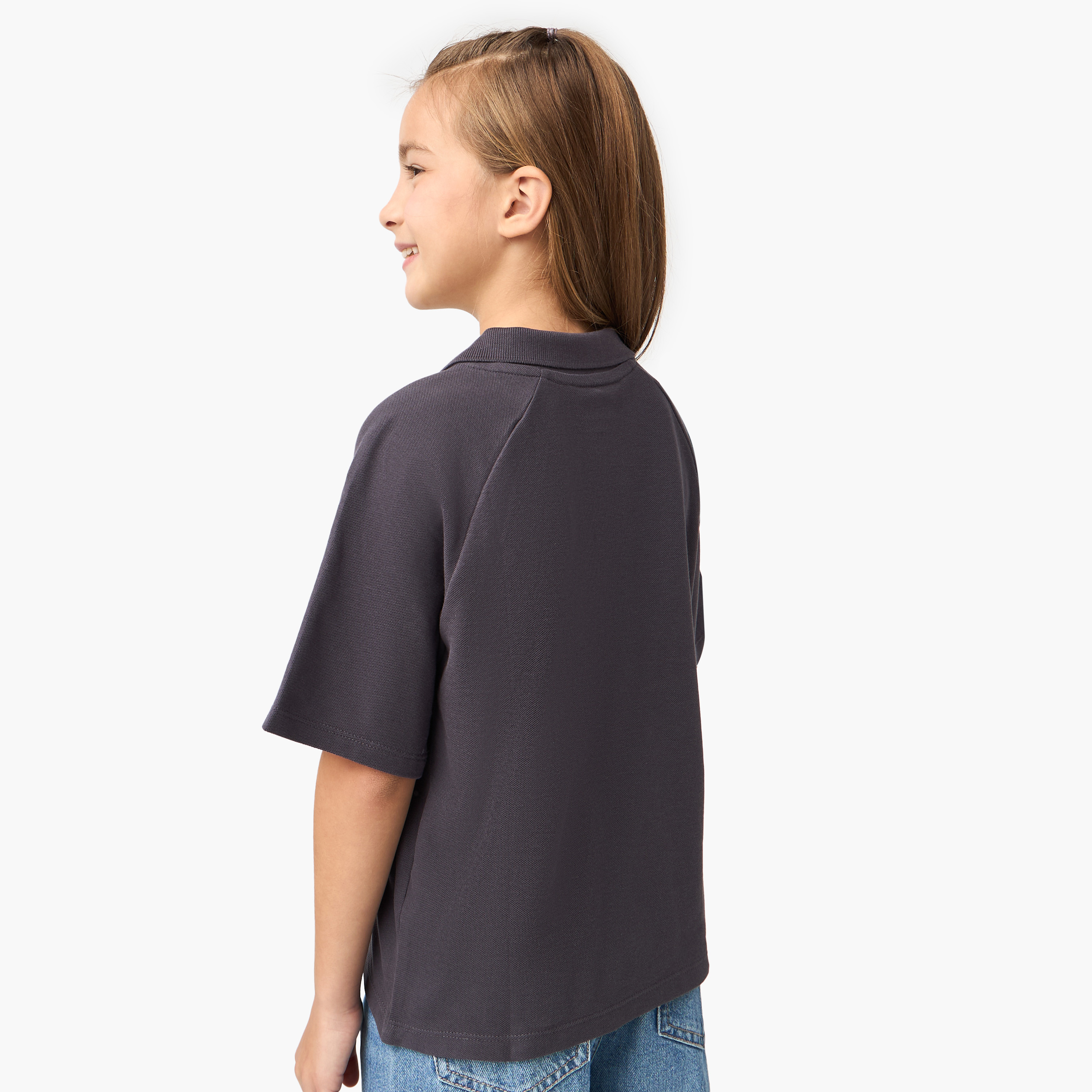 Juniors Typographic Print Polo T-shirt with Short Sleeves-girls-clothing-tshirts-image-3