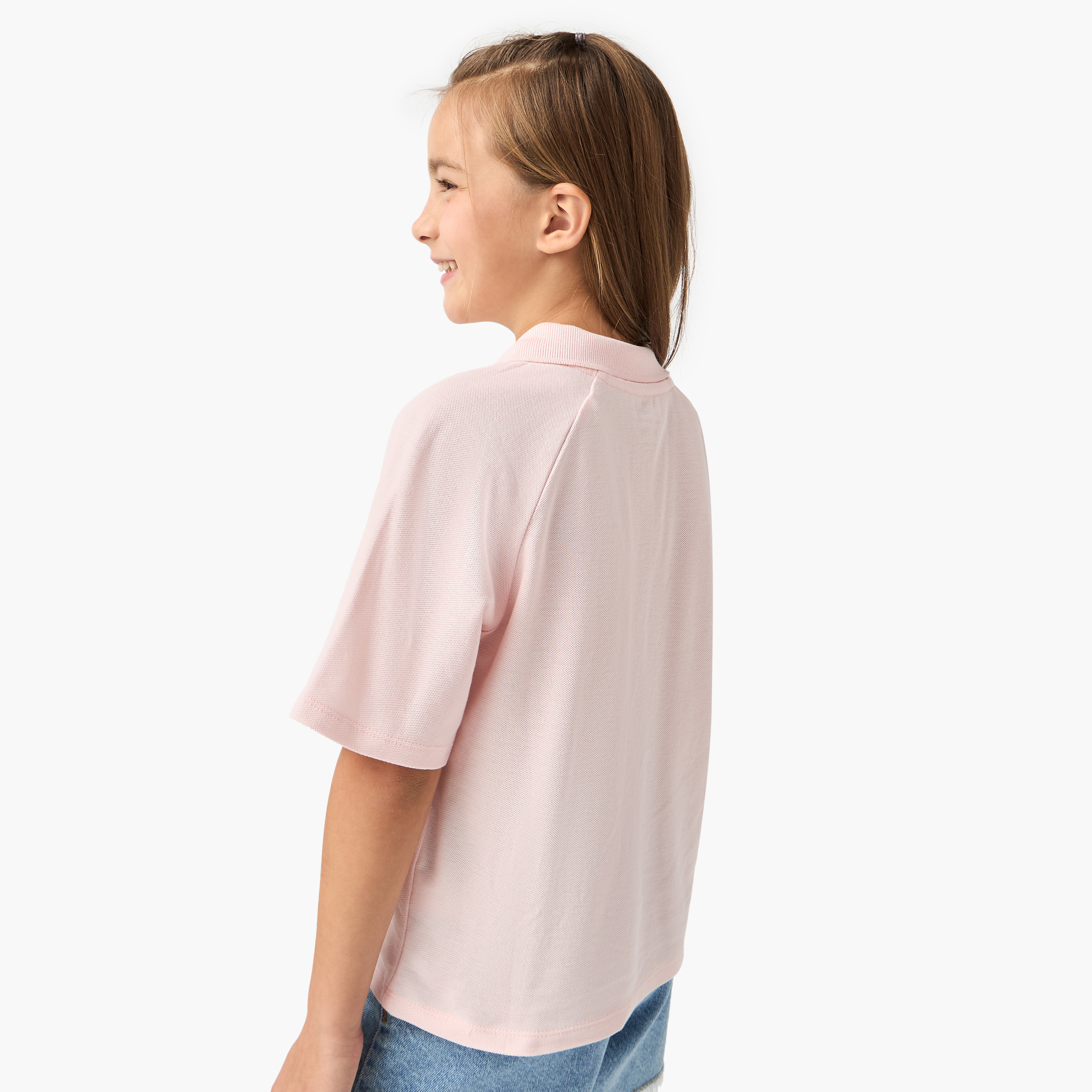 Juniors Varsity Polo T-shirt with Raglan Sleeves and Button Closure-girls-clothing-tshirts-image-3