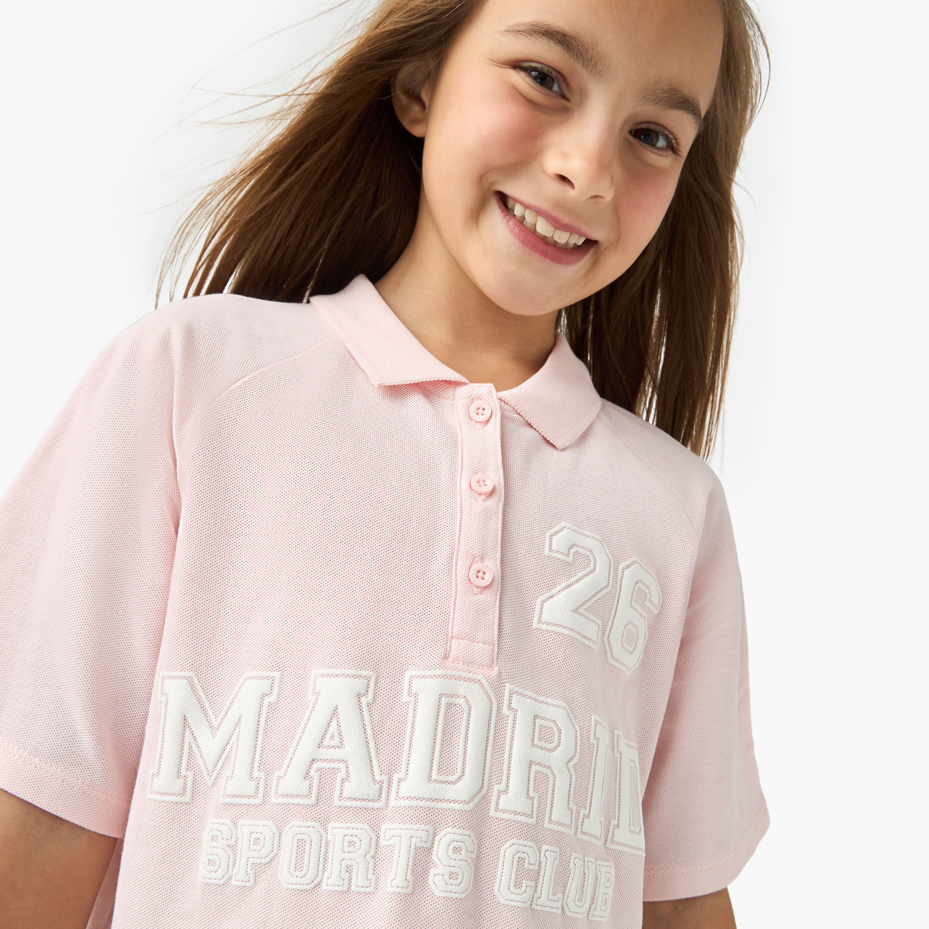 Juniors Varsity Polo T-shirt with Raglan Sleeves and Button Closure-girls-clothing-tshirts-image-4