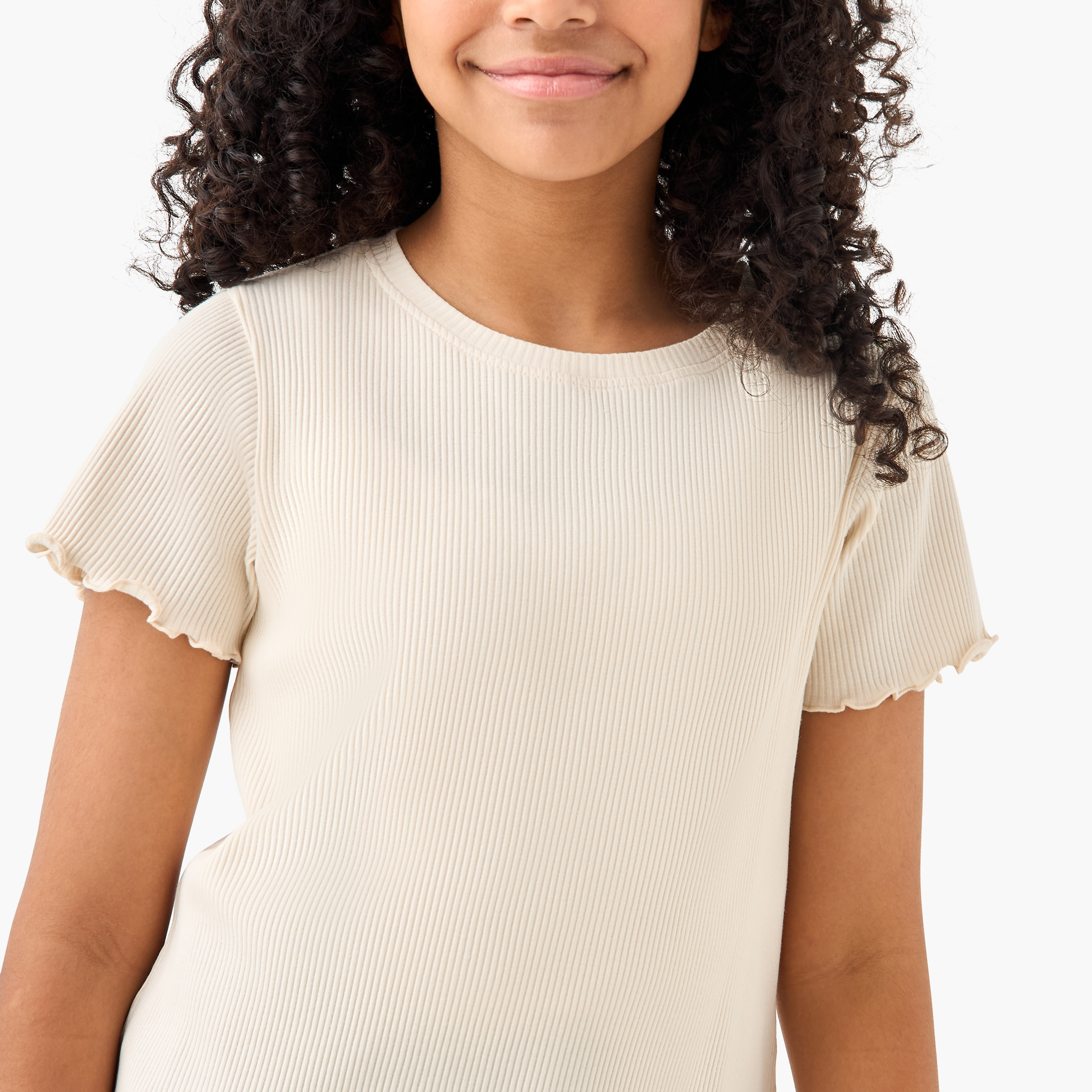 تيشيرت مضلع بطبعات أزهار وياقة ضيقة-girls-clothing-tshirts-image-4