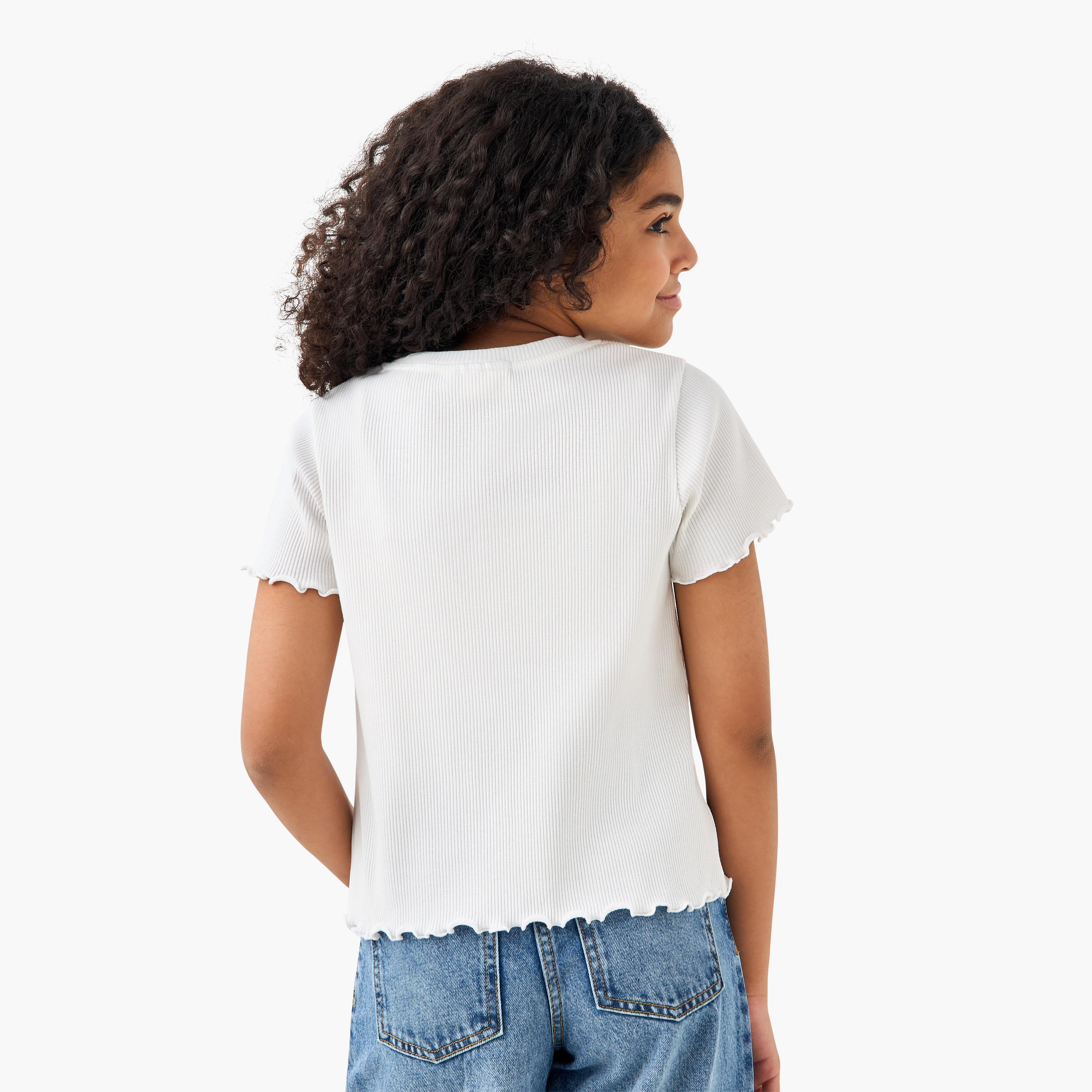 تيشيرت مضلع بطبعات أزهار وياقة ضيقة-girls-clothing-tshirts-image-3