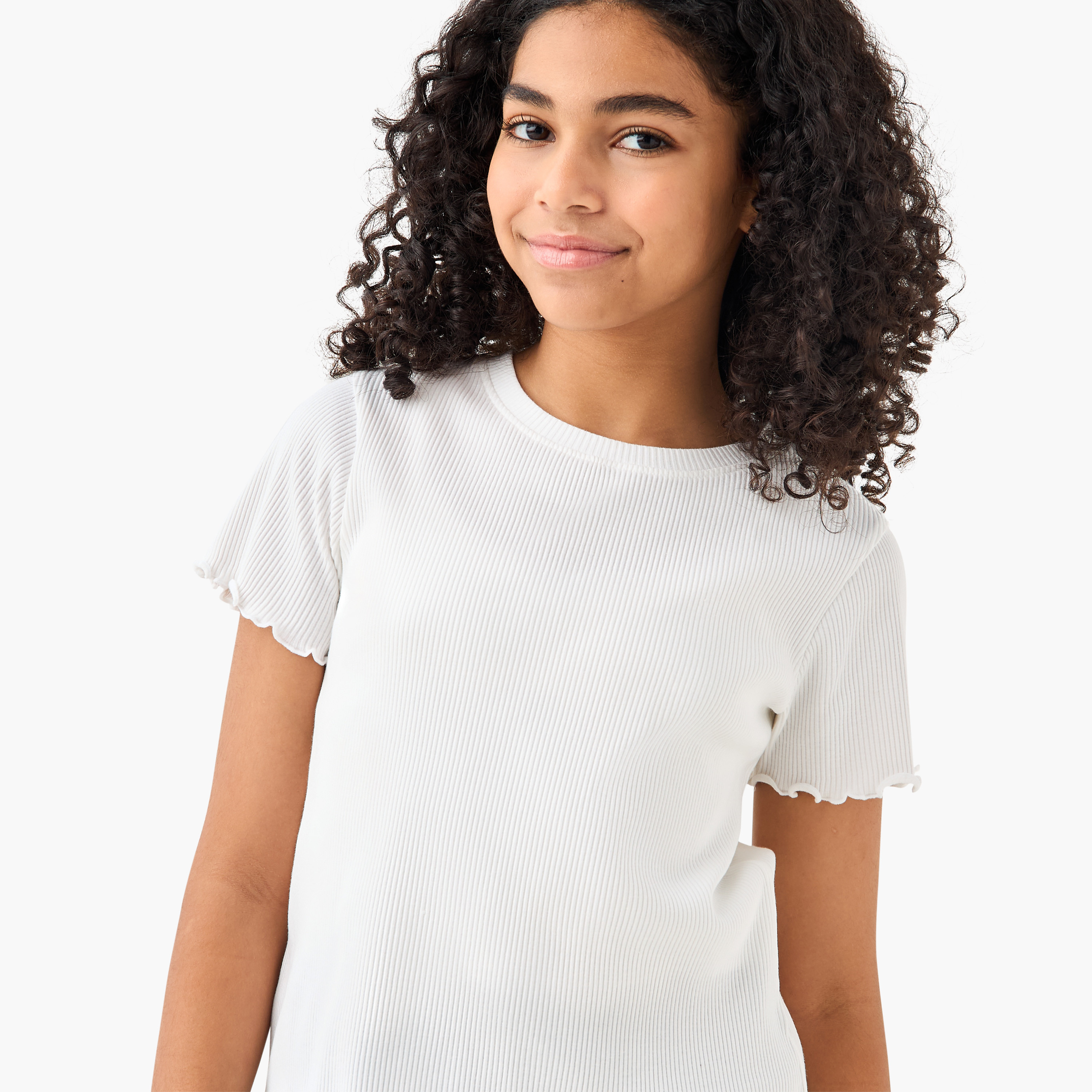 تيشيرت مضلع بطبعات أزهار وياقة ضيقة-girls-clothing-tshirts-image-4