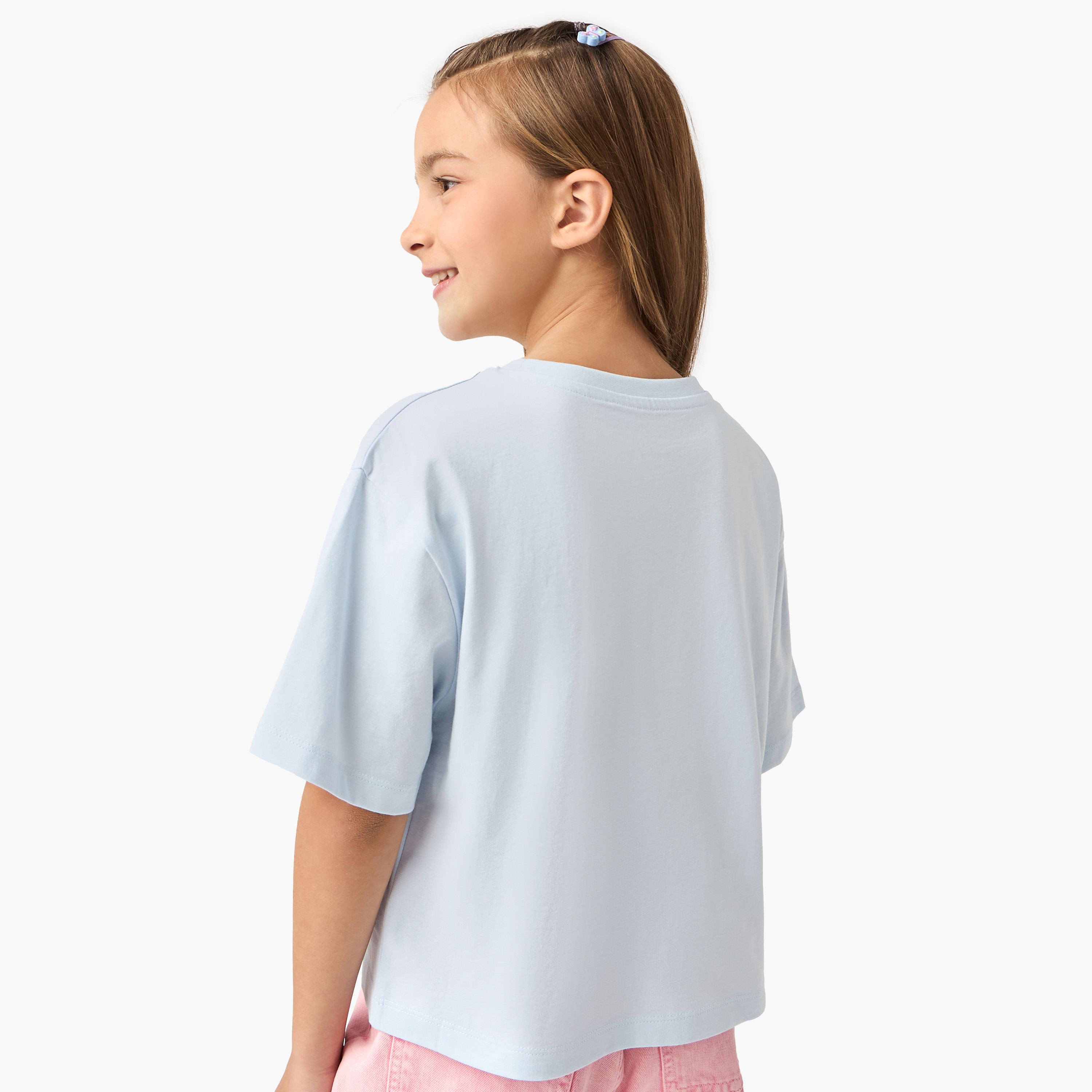 Juniors Slogan Print Boxy T-shirt with Short Sleeves-girls-clothing-tshirts-image-3