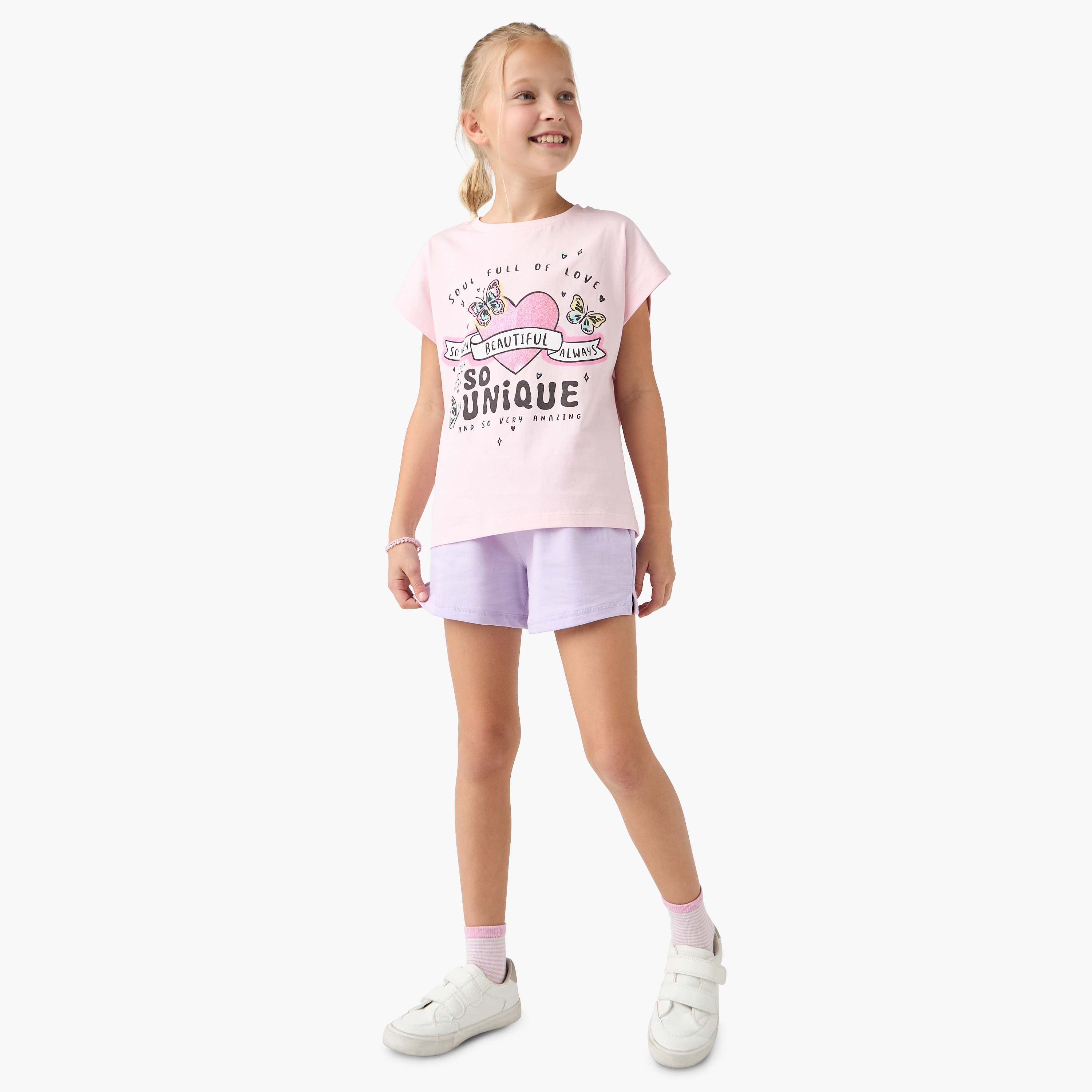 Juniors Graphic Print Crew Neck T-shirt with Short Sleeves-girls-clothing-tshirts-image-2