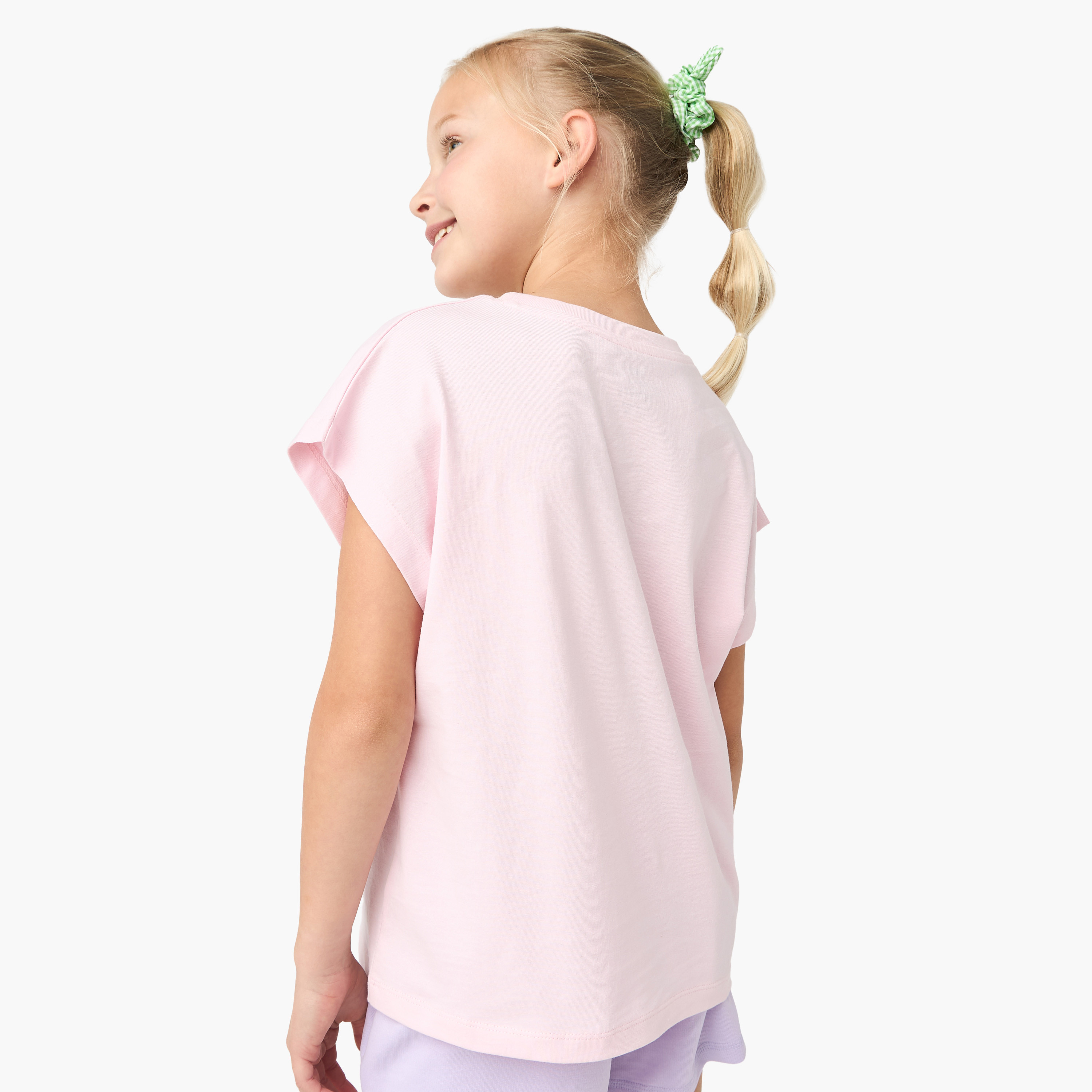 Juniors Graphic Print Crew Neck T-shirt with Short Sleeves-girls-clothing-tshirts-image-3