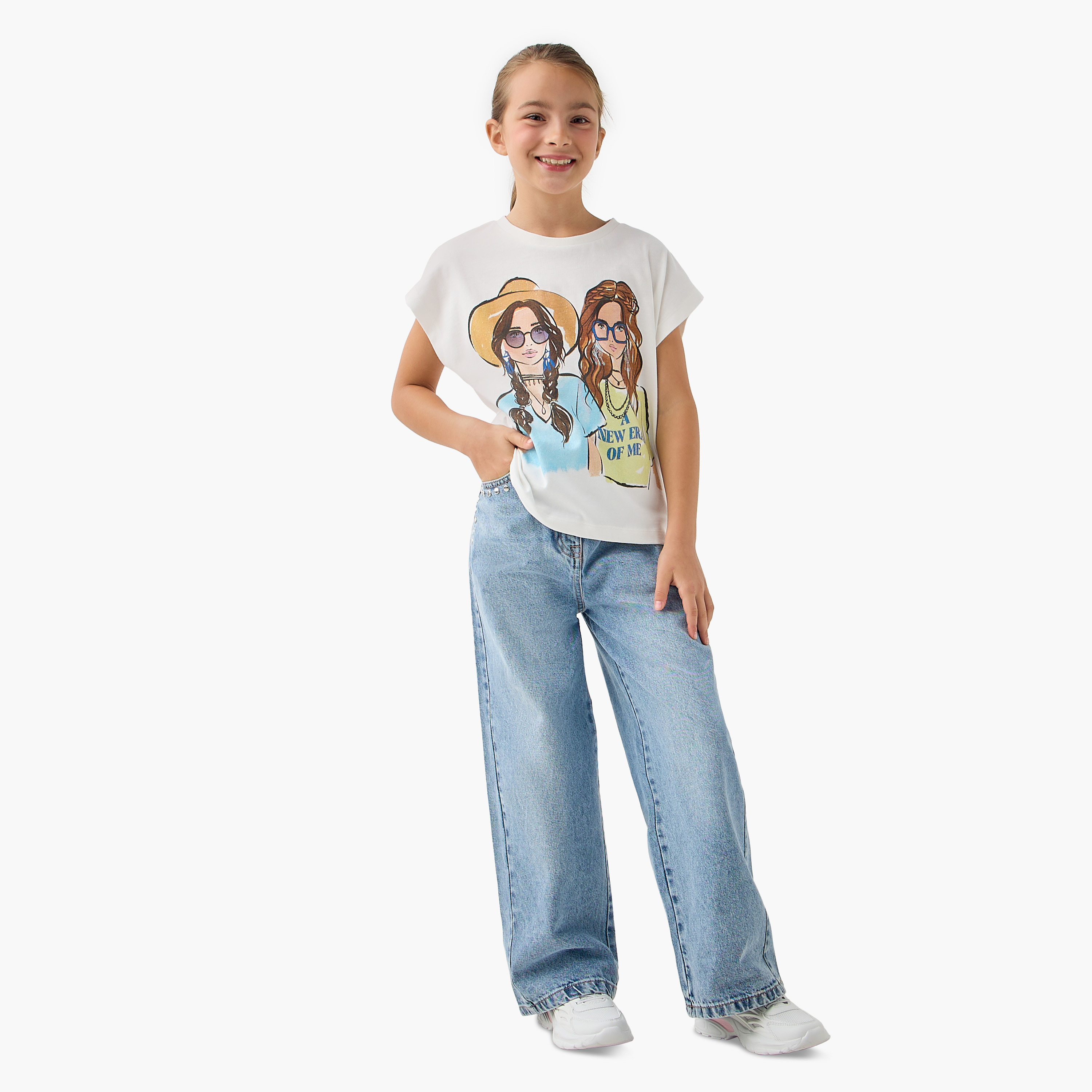 تيشيرت بياقة ضيقة وأكمام قصيرة وطبعات جرافيك من جونيورز-girls-clothing-tshirts-image-2