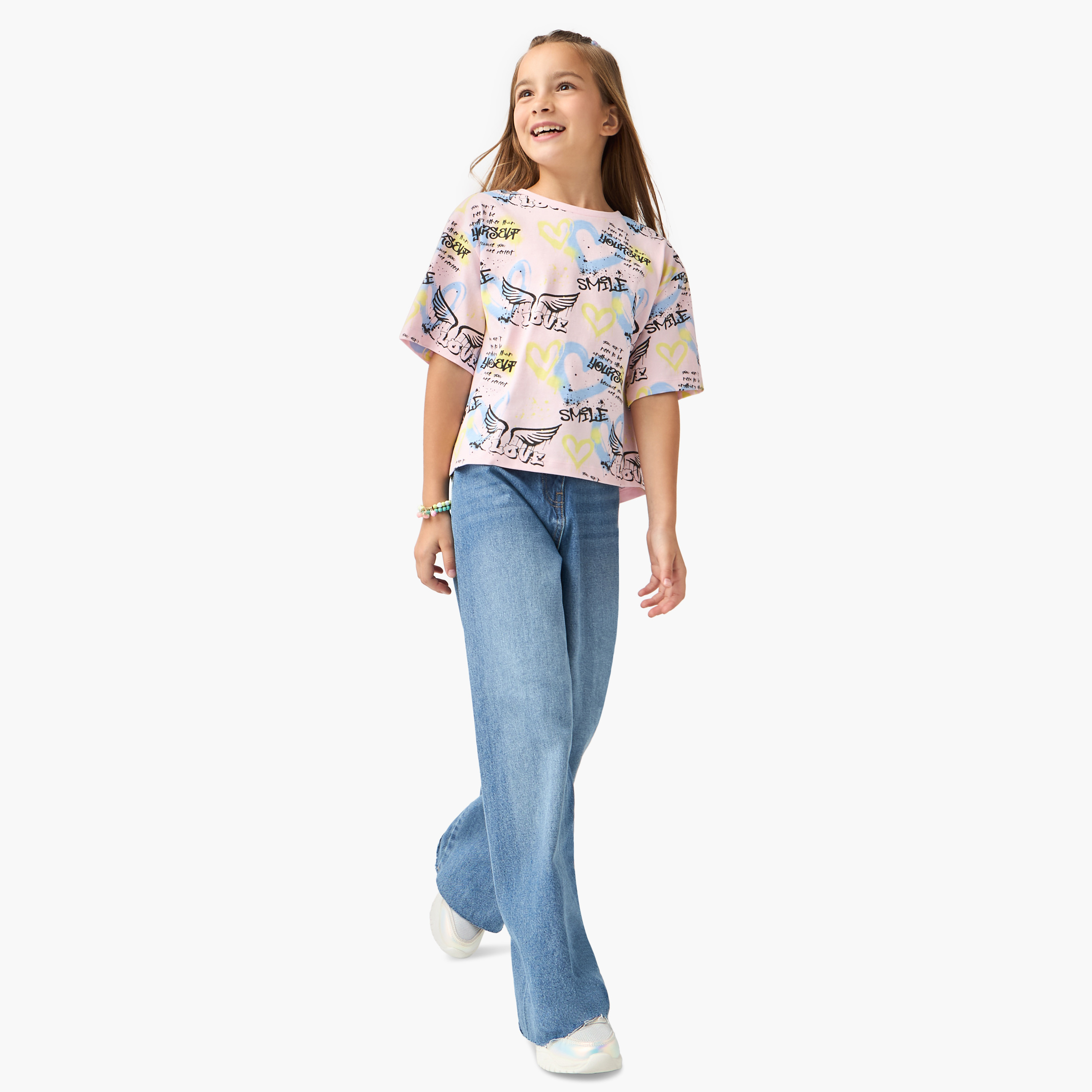 All-Over Graffiti Print Boxy T-shirt with Short Sleeves-girls-clothing-tshirts-image-2