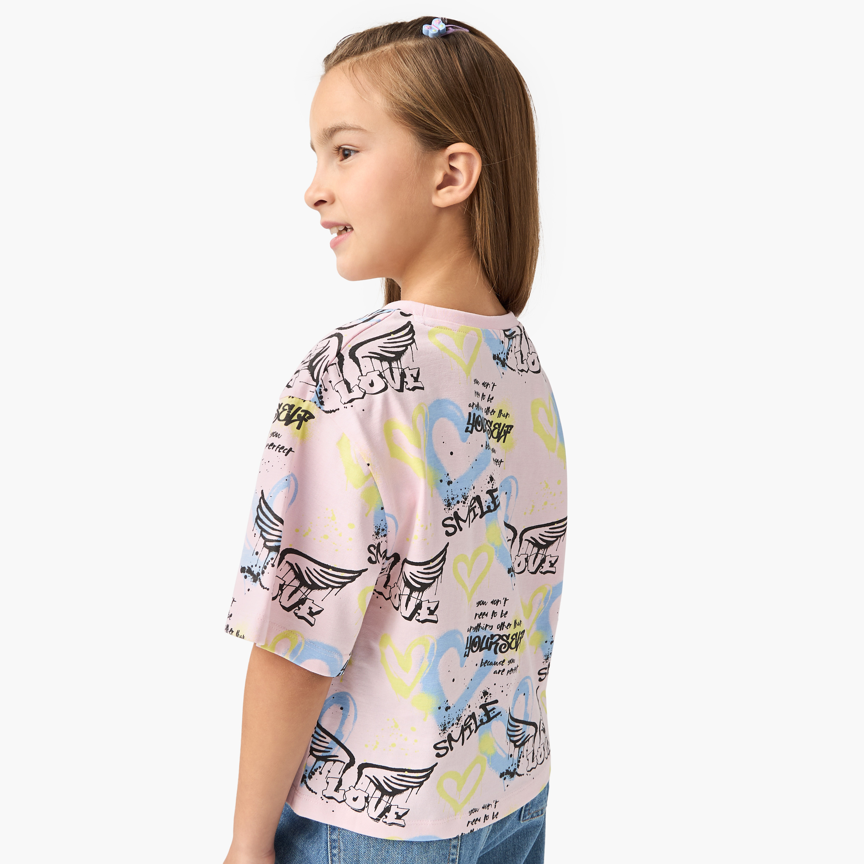 All-Over Graffiti Print Boxy T-shirt with Short Sleeves-girls-clothing-tshirts-image-3