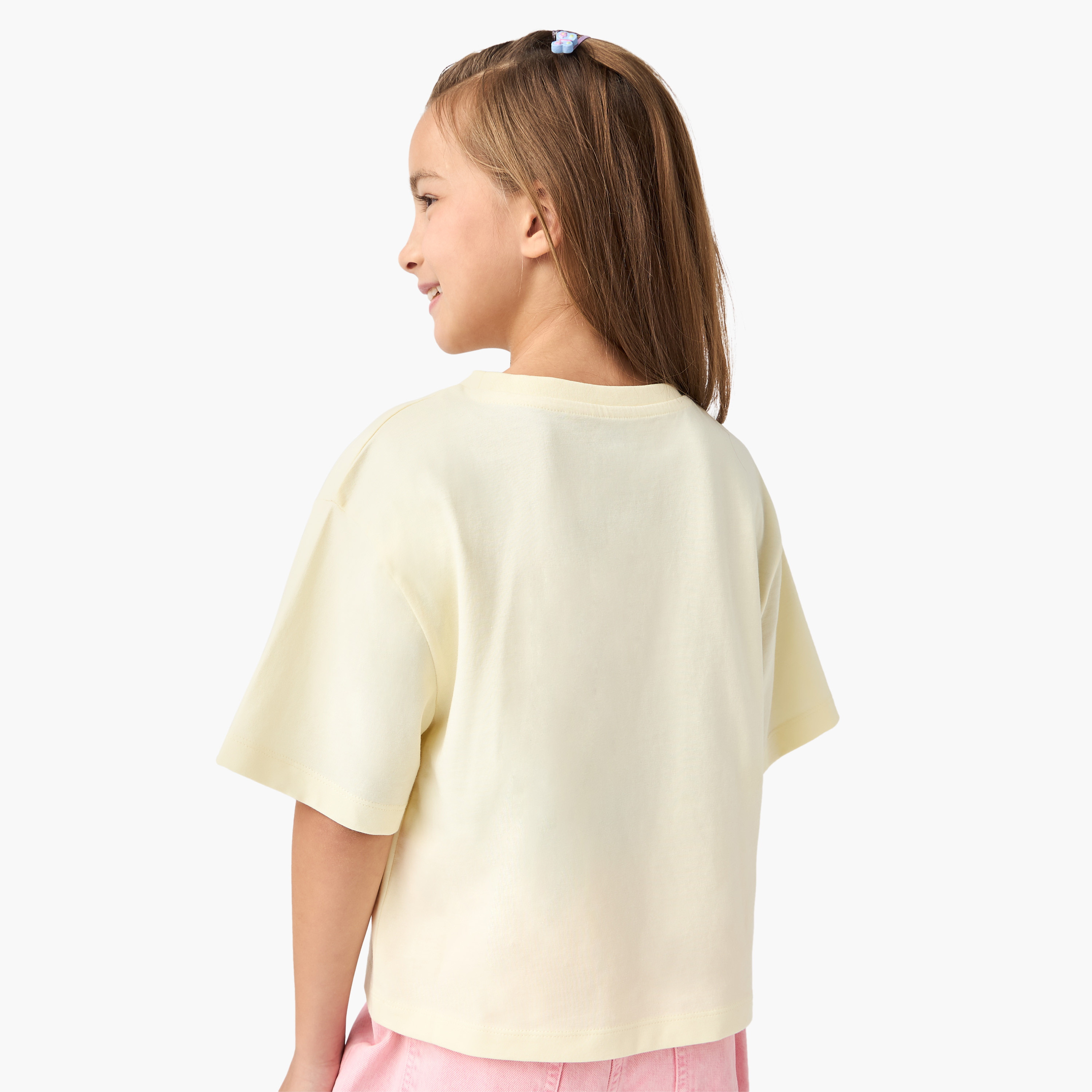 Juniors Graphic Print Crew Neck T-shirt with Short Sleeves-girls-clothing-tshirts-image-3