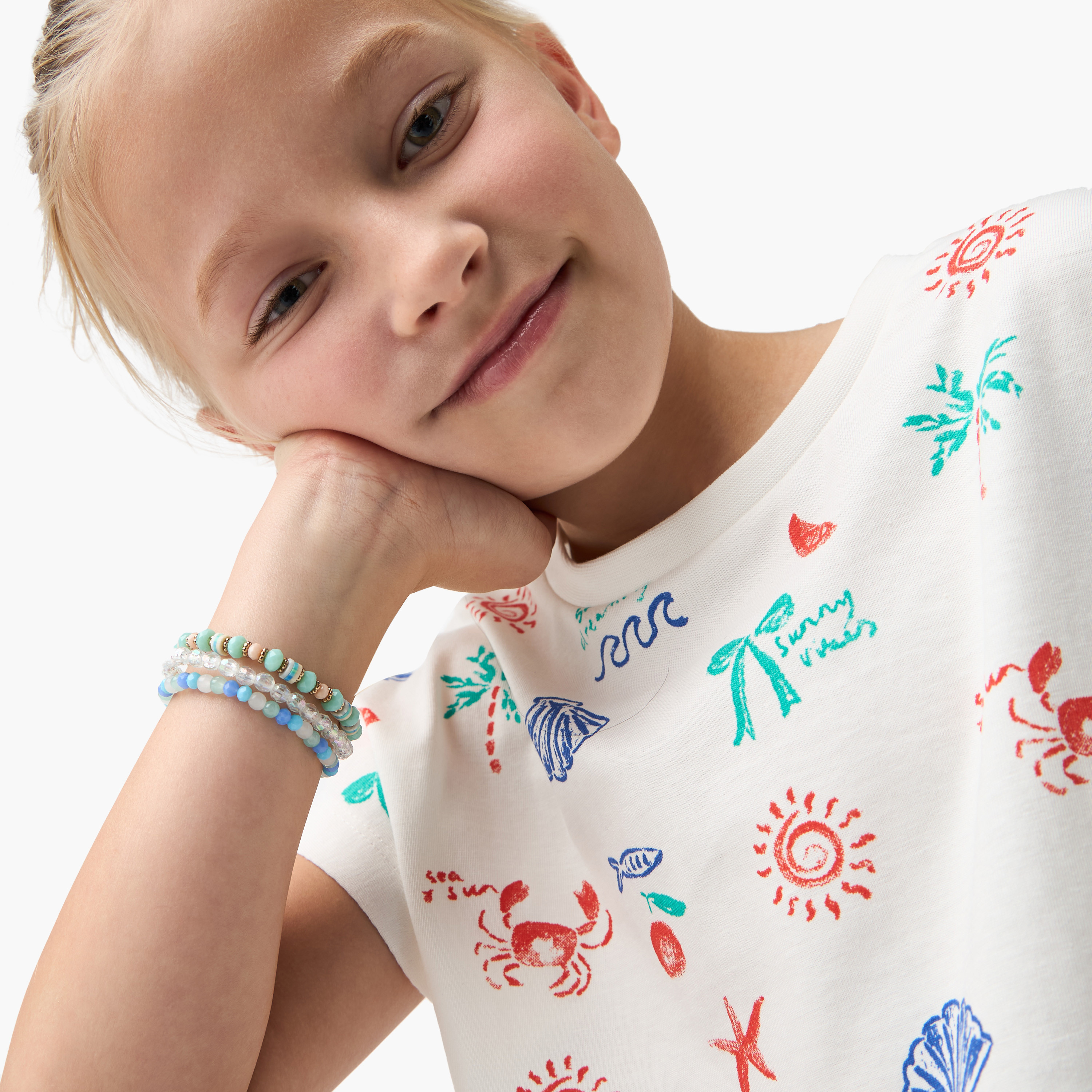 Juniors All-Over Graphic Print Crew Neck T-shirt with Extended Sleeves-girls-clothing-tshirts-image-4