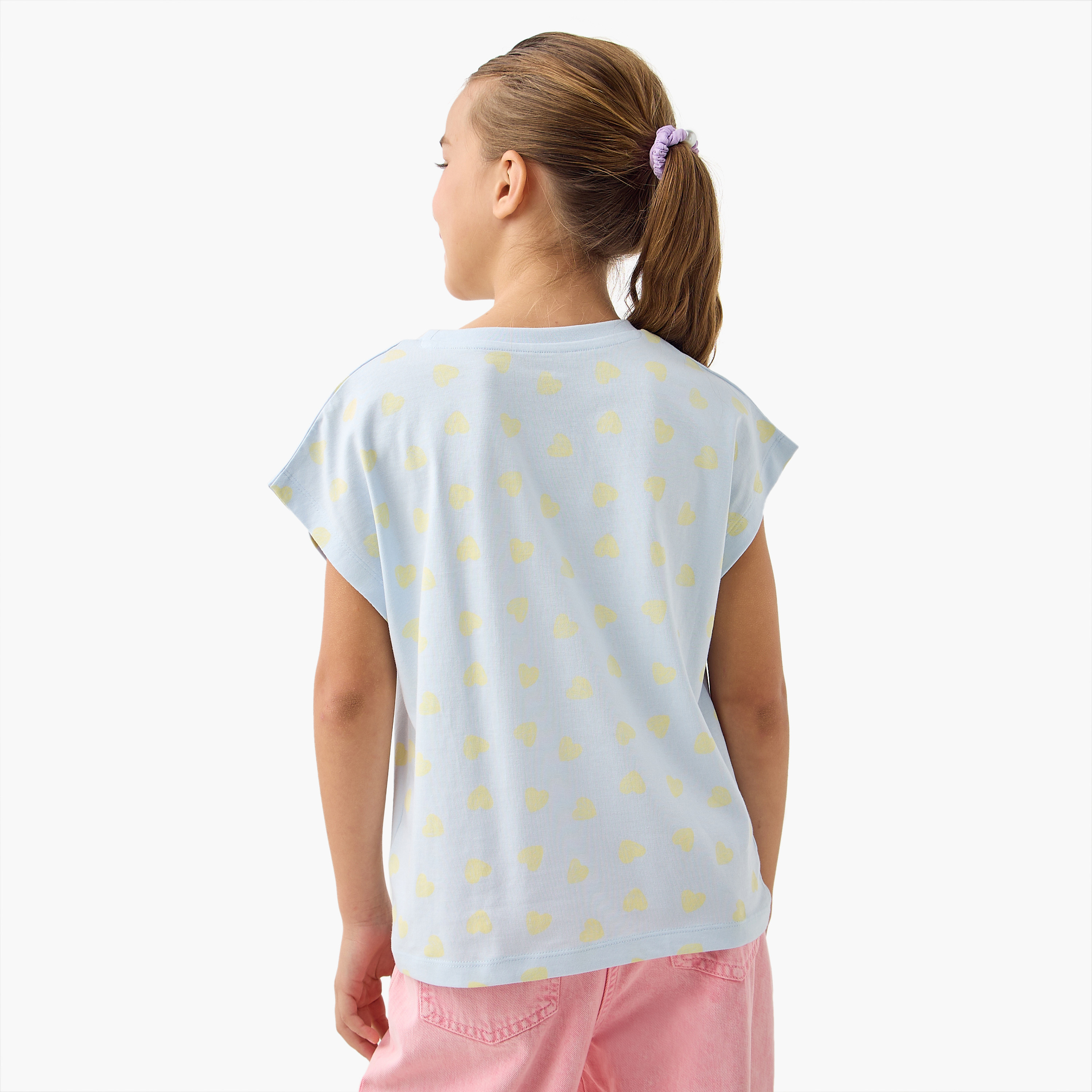 Juniors Graphic Print Crew Neck T-shirt with Short Sleeves-girls-clothing-tshirts-image-3
