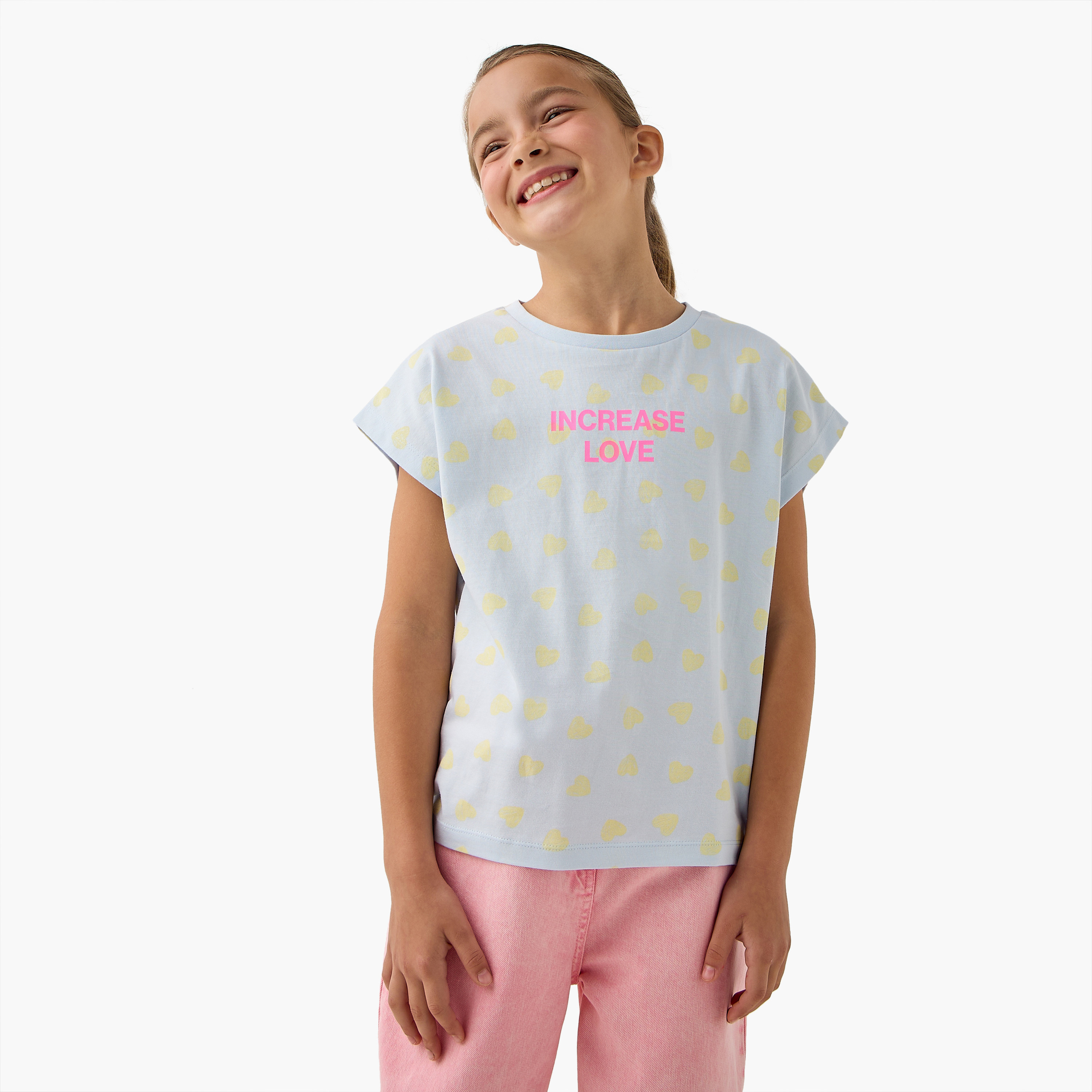 Juniors Graphic Print Crew Neck T-shirt with Short Sleeves-girls-clothing-tshirts-image-6