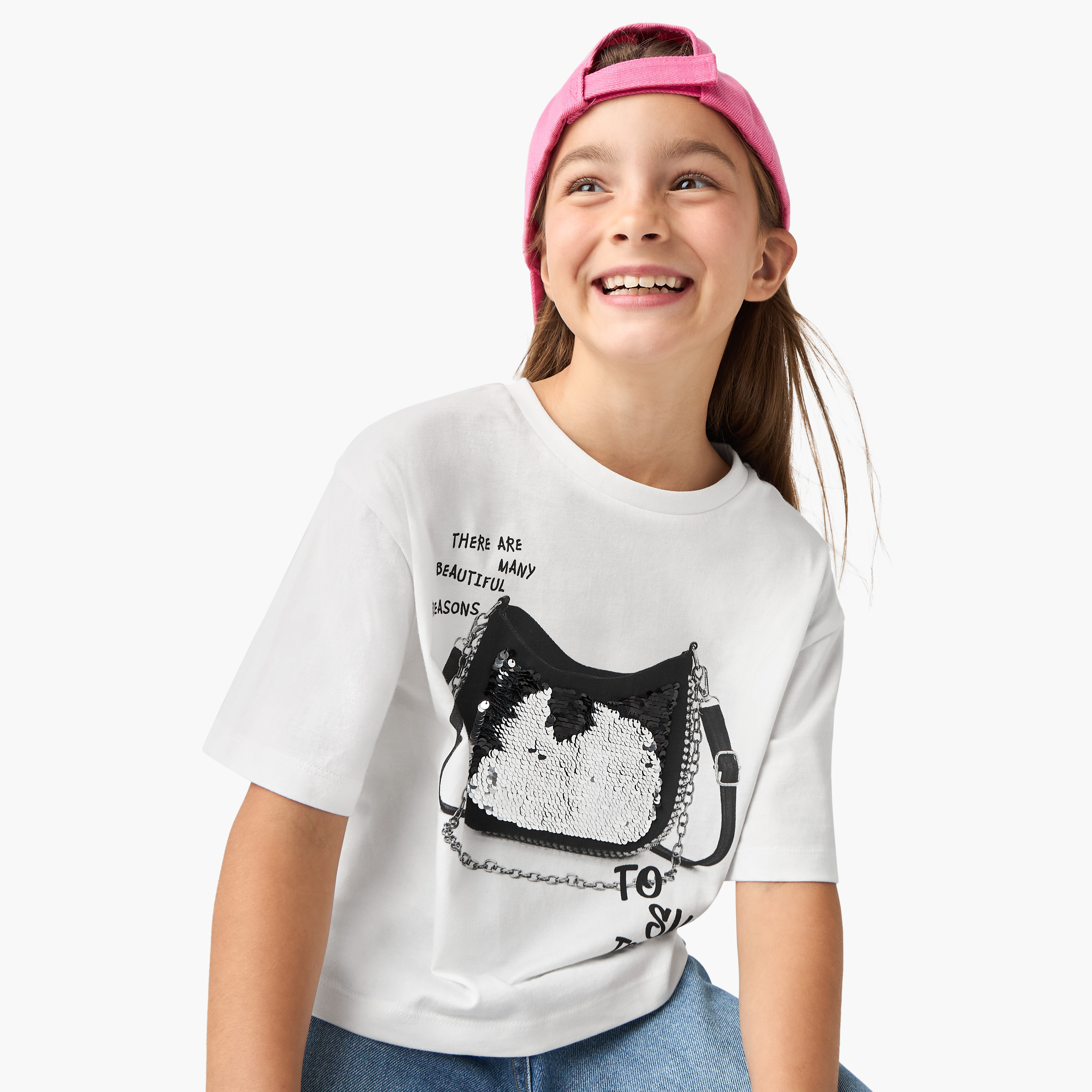 Juniors Embellished Boxy T-shirt with Short Sleeves-girls-clothing-tshirts-image-1