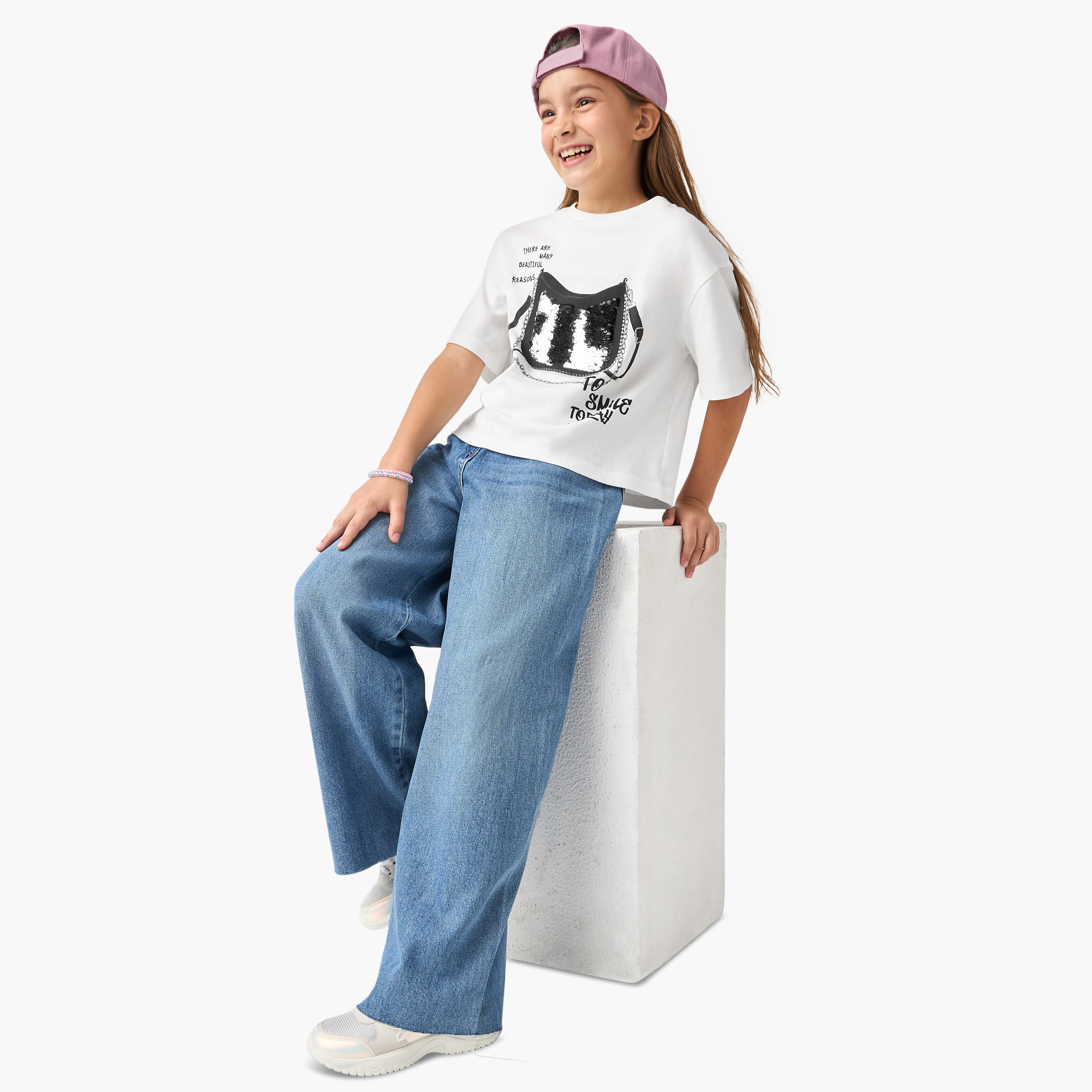 Juniors Embellished Boxy T-shirt with Short Sleeves-girls-clothing-tshirts-image-2