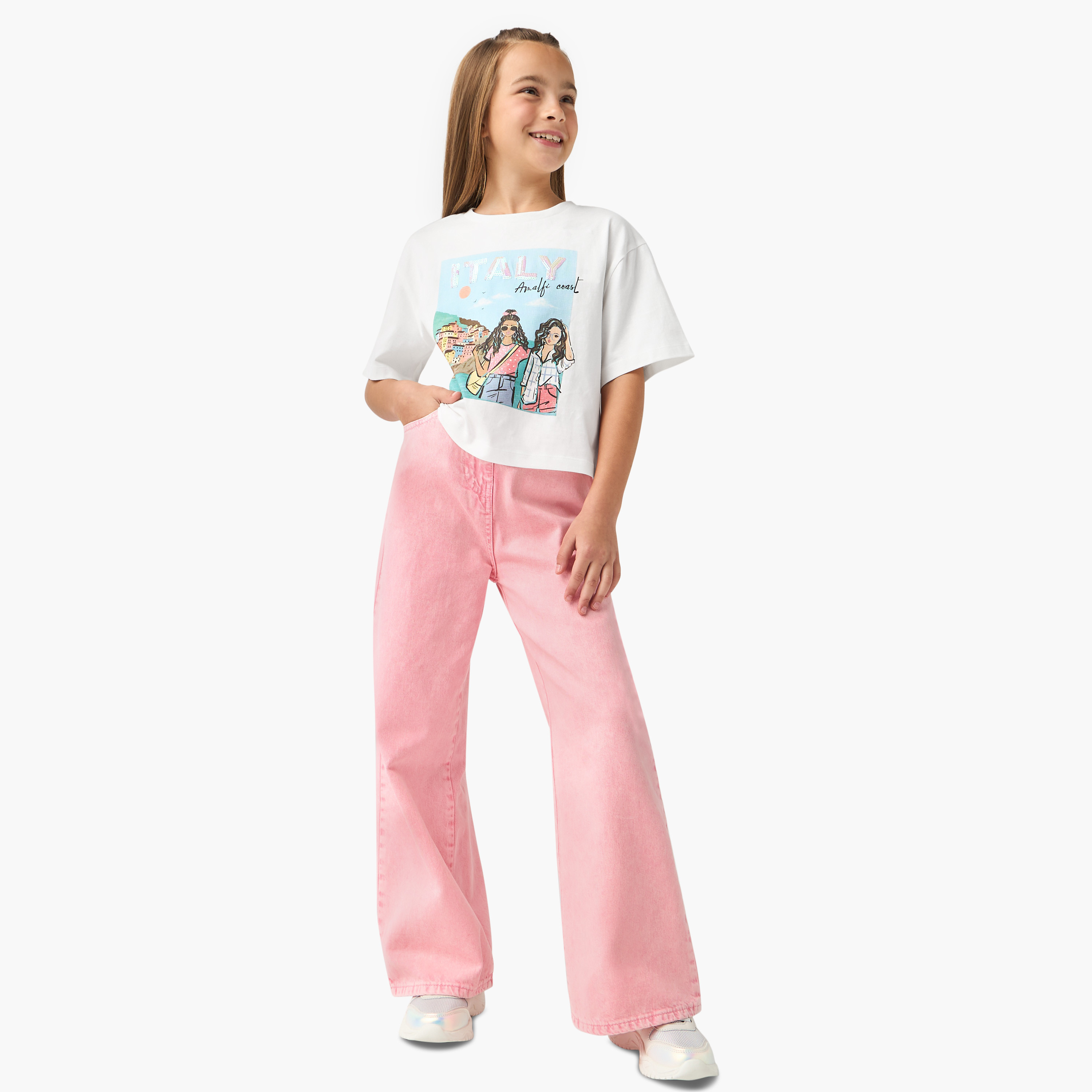Juniors Embellished Boxy T-shirt with Short Sleeves-girls-clothing-tshirts-image-2