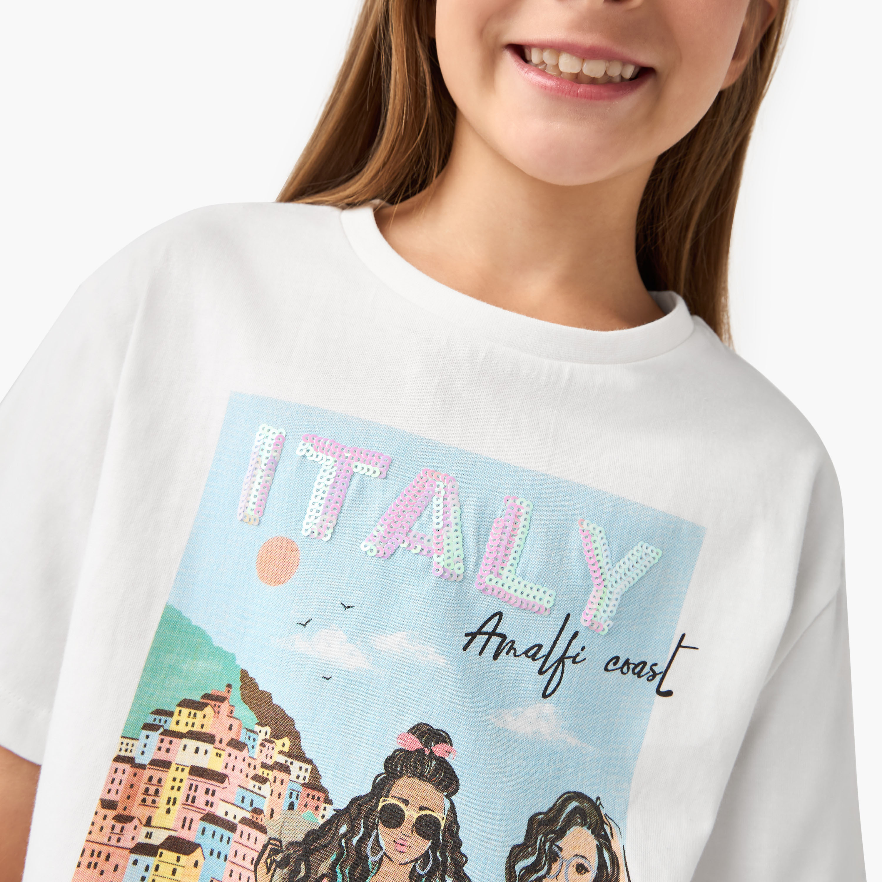 Juniors Embellished Boxy T-shirt with Short Sleeves-girls-clothing-tshirts-image-4
