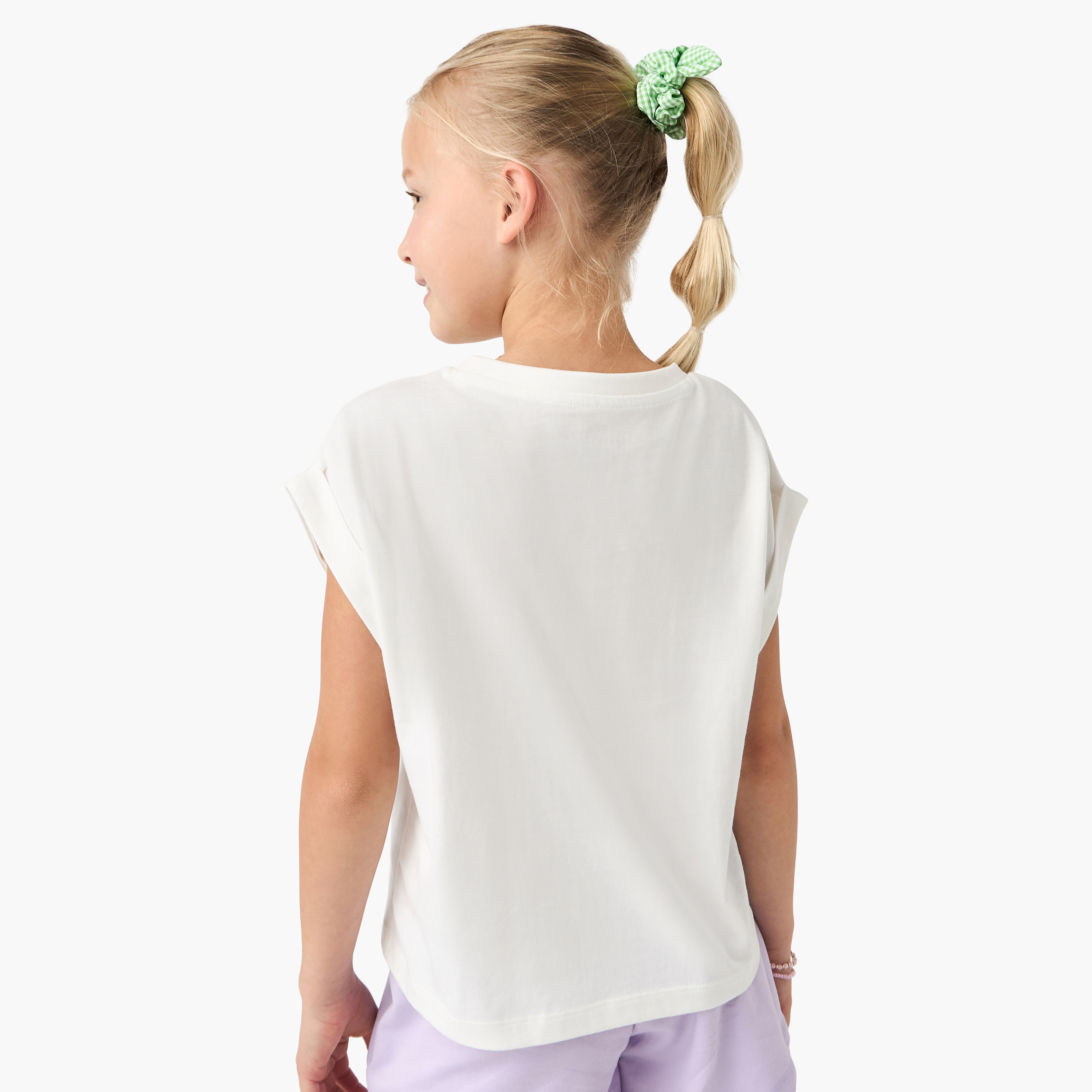 Juniors Graphic Print Crew Neck T-shirt with Extended Sleeves-girls-clothing-tshirts-image-3