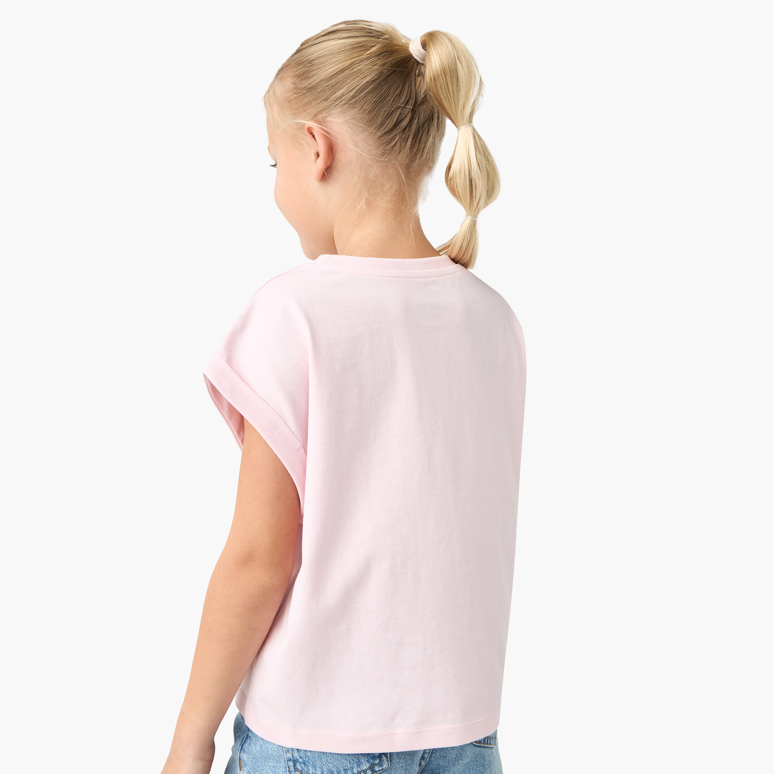 Juniors Sequin Embellished Crew Neck T-shirt with Extended Sleeves-girls-clothing-tshirts-image-3