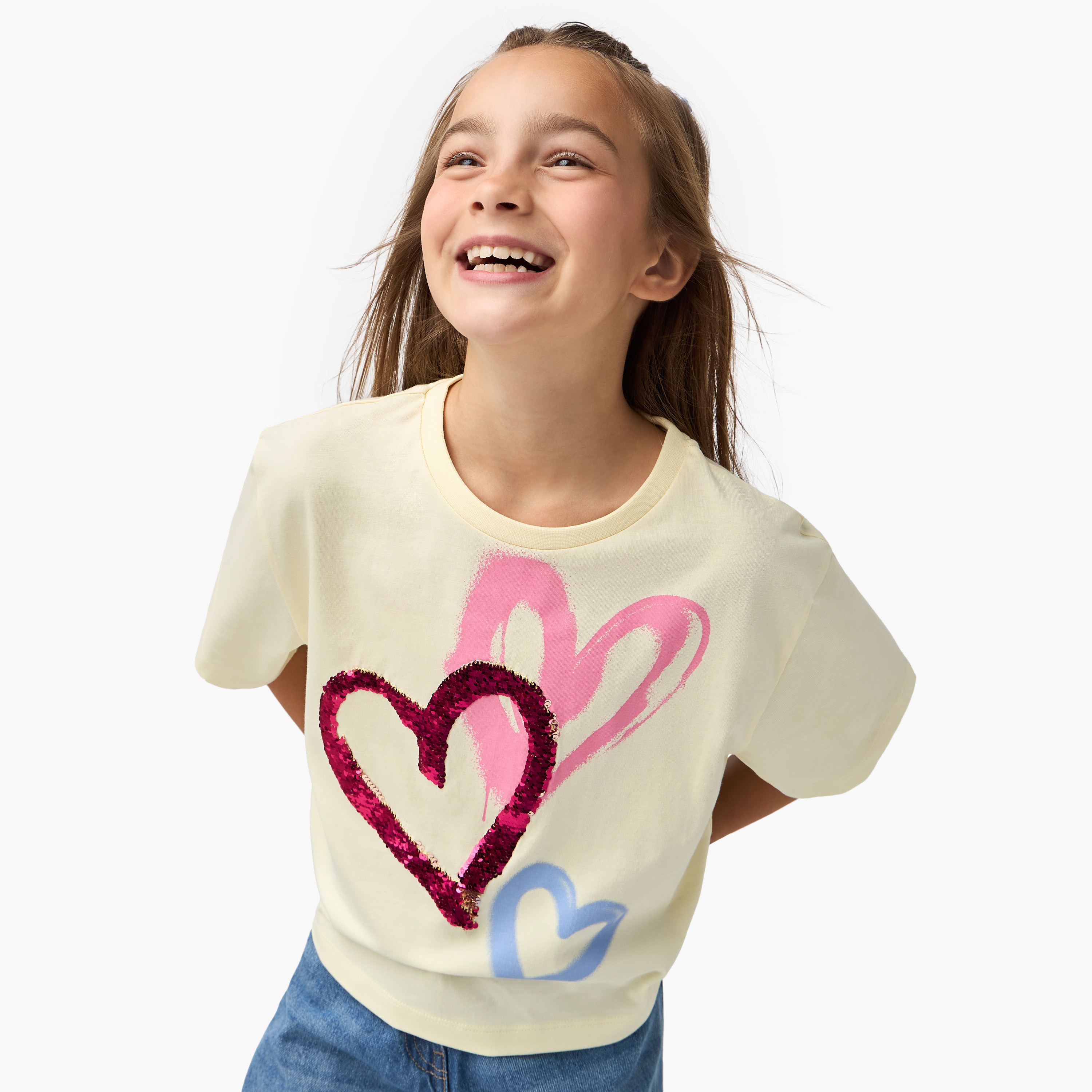 Juniors Embellished Boxy T-shirt with Short Sleeves-girls-clothing-tshirts-image-1