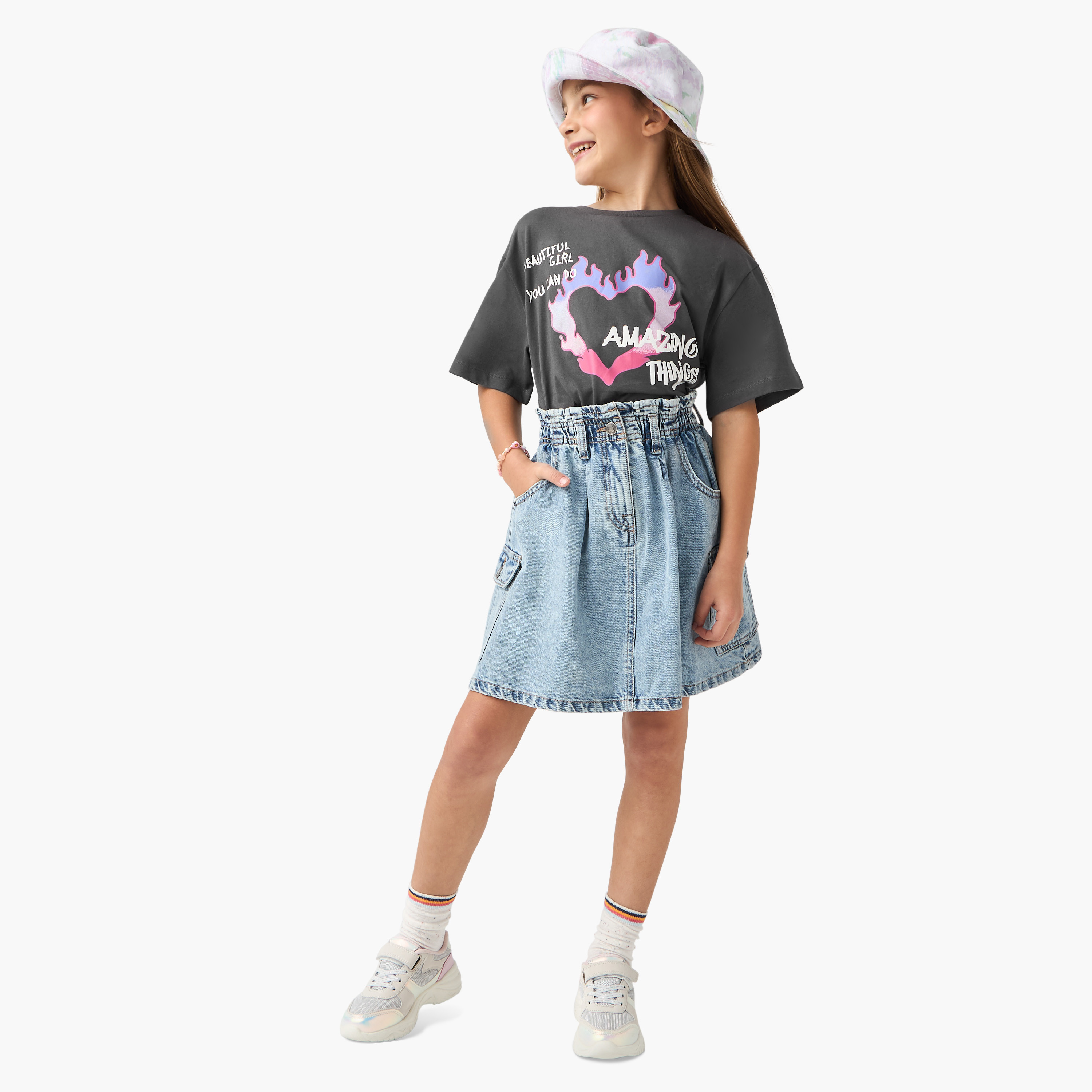 Juniors Graphic Print T-shirt with Short Sleeves and Crew Neck-girls-clothing-tshirts-image-2