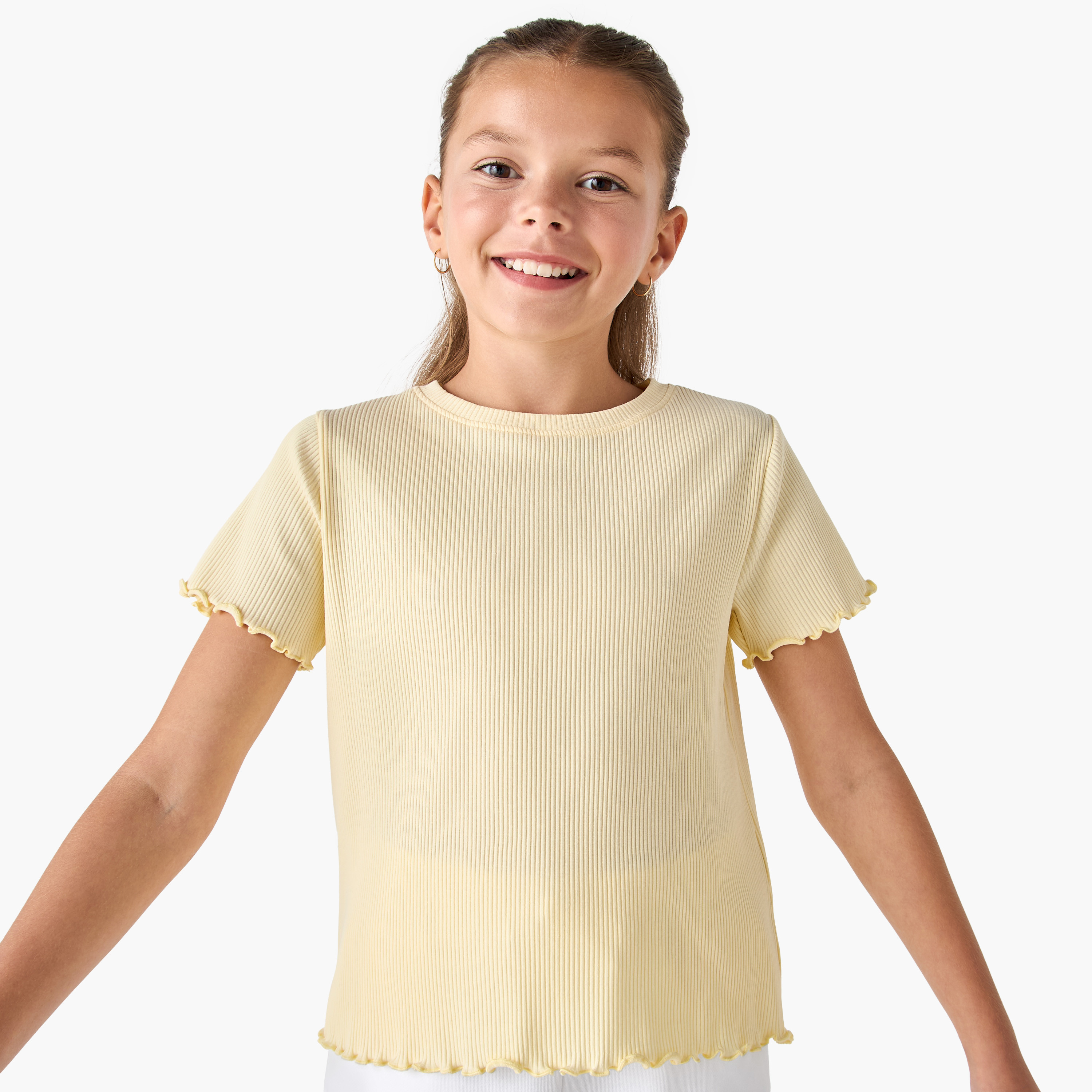 Ribbed Crew Neck T-shirt with Lettuce Hem-girls-clothing-tshirts-image-1