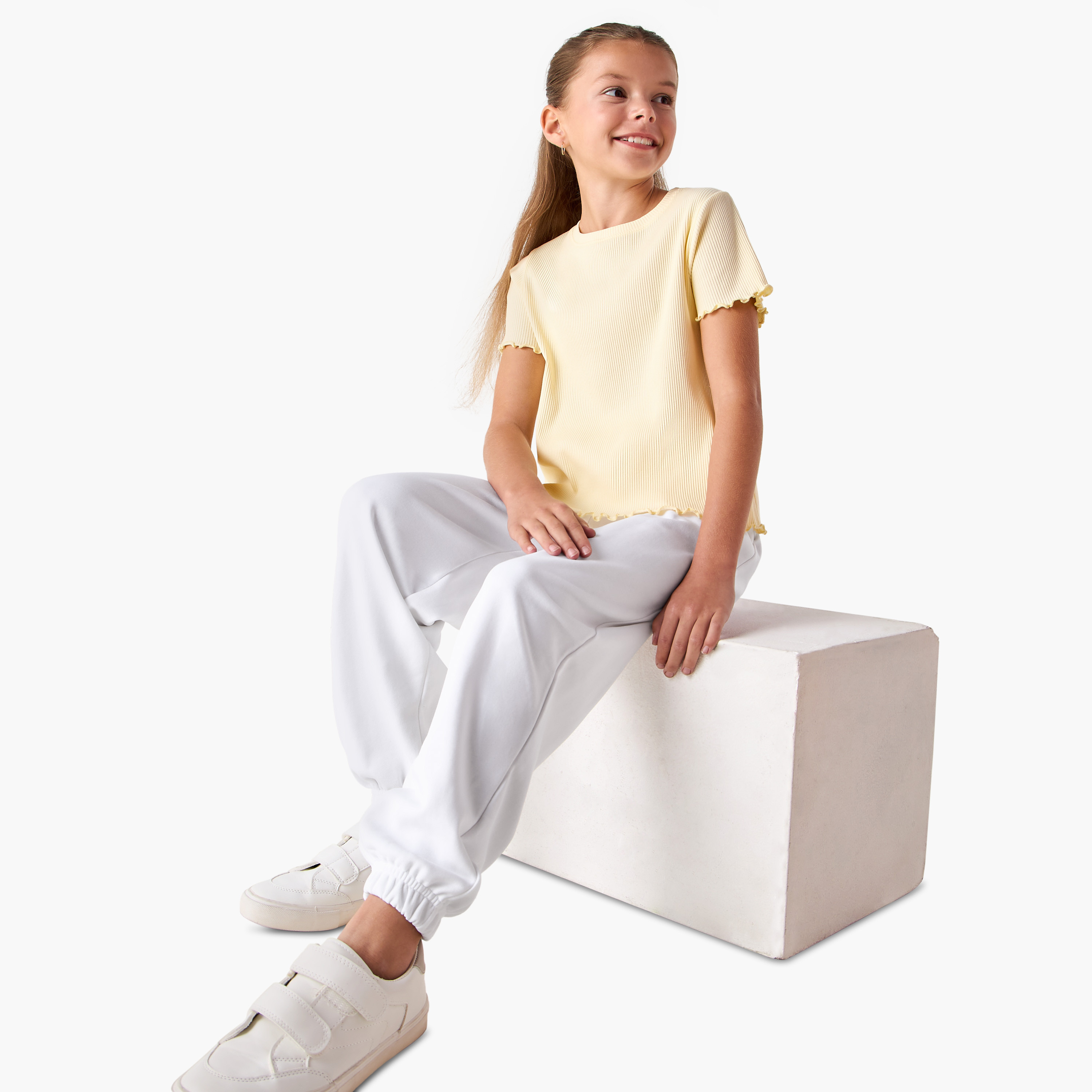 Ribbed Crew Neck T-shirt with Lettuce Hem-girls-clothing-tshirts-image-2