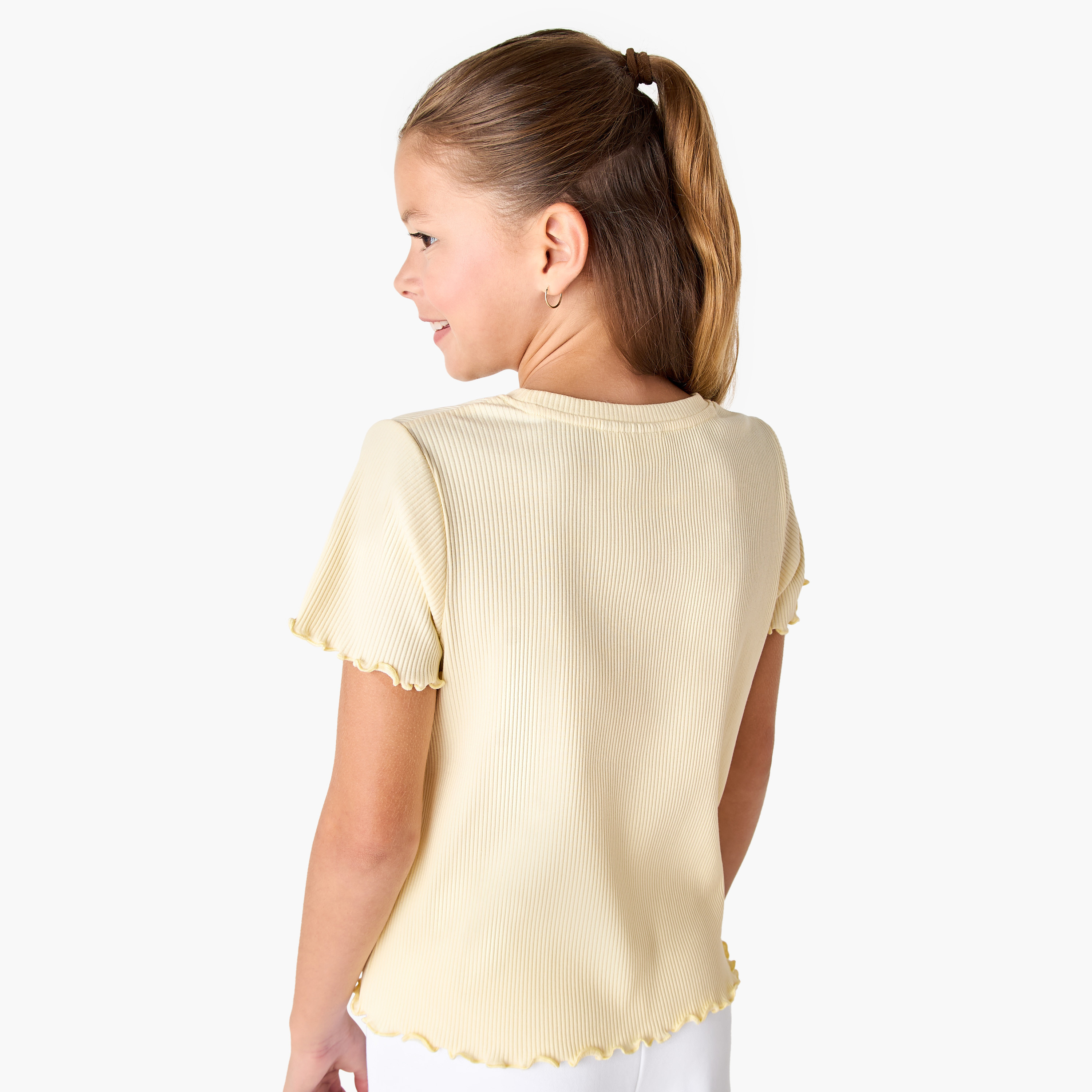 Ribbed Crew Neck T-shirt with Lettuce Hem-girls-clothing-tshirts-image-3