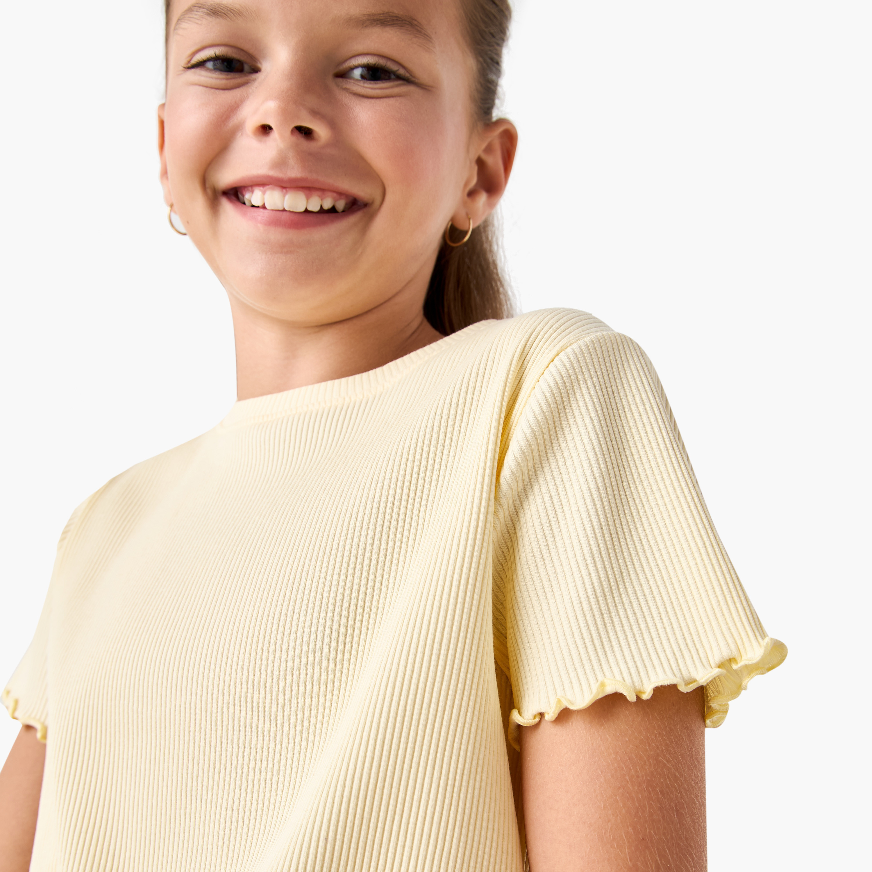 Ribbed Crew Neck T-shirt with Lettuce Hem-girls-clothing-tshirts-image-4