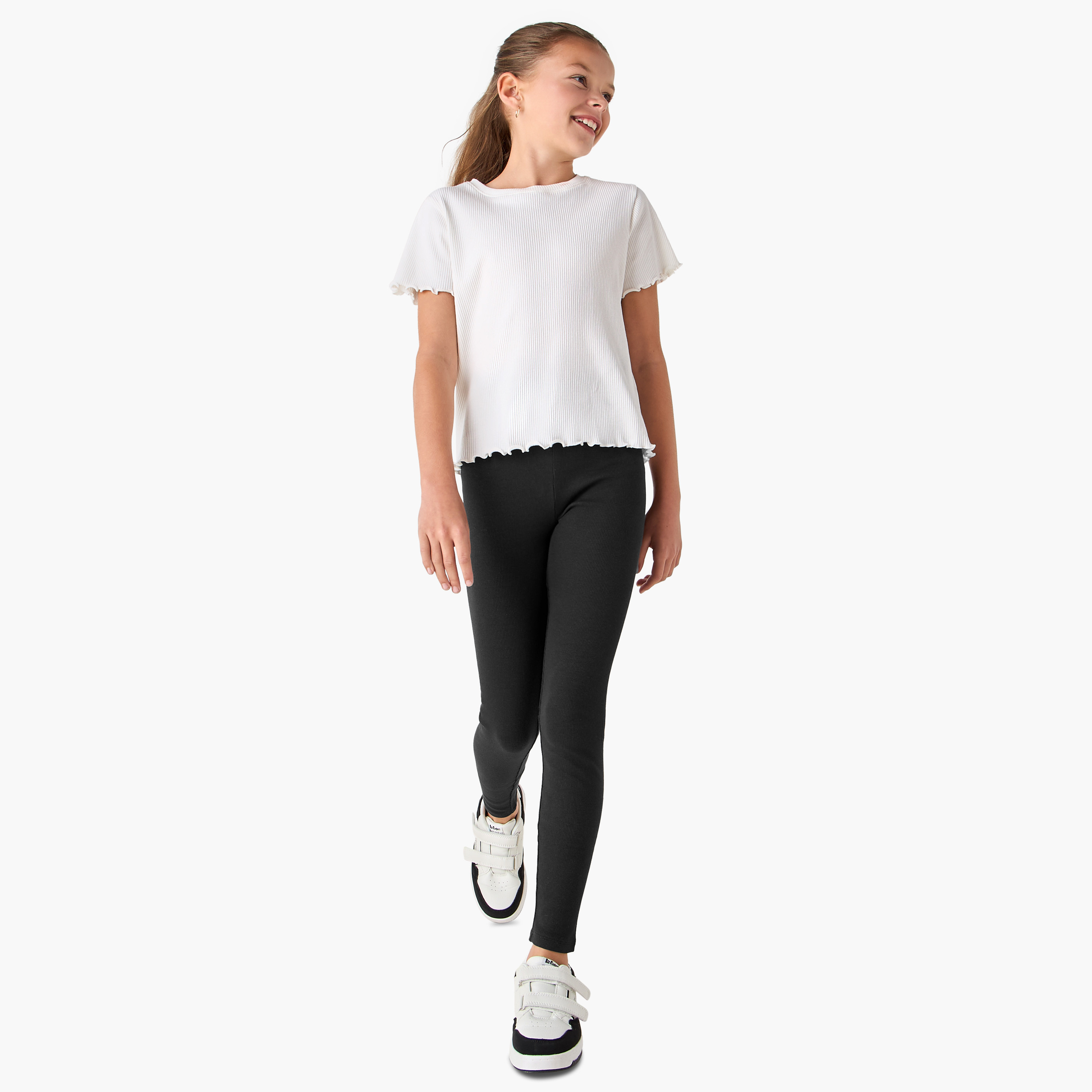 Ribbed Crew Neck T-shirt with Lettuce Hem-girls-clothing-tshirts-image-2