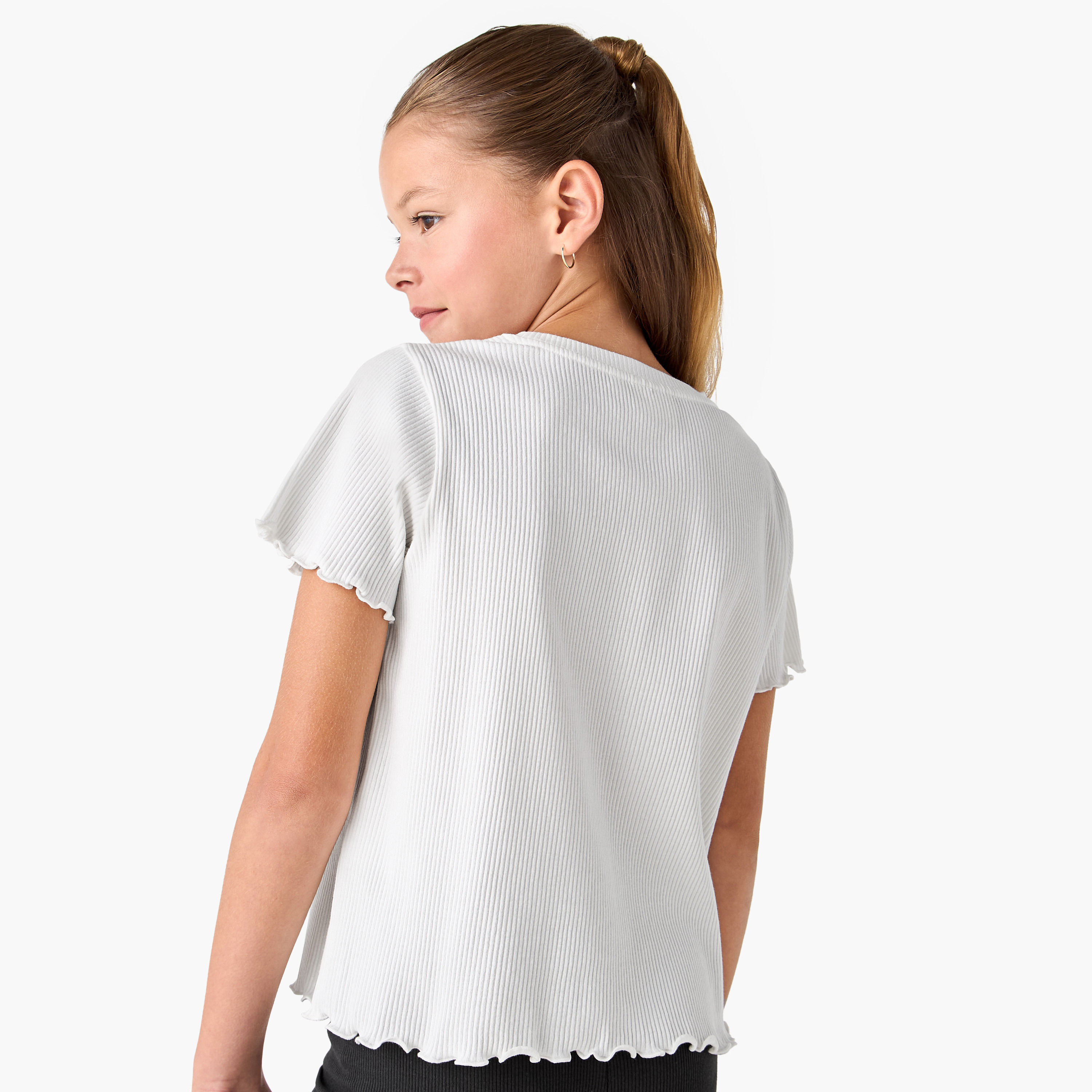 Ribbed Crew Neck T-shirt with Lettuce Hem-girls-clothing-tshirts-image-3