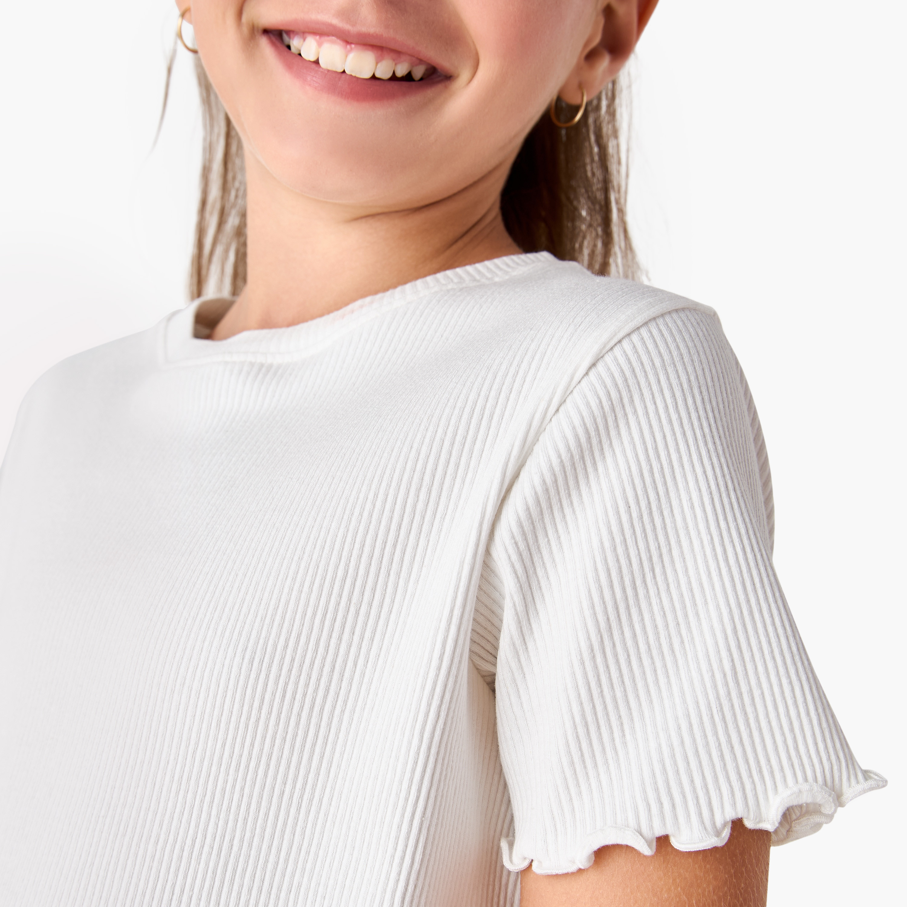 Ribbed Crew Neck T-shirt with Lettuce Hem-girls-clothing-tshirts-image-4