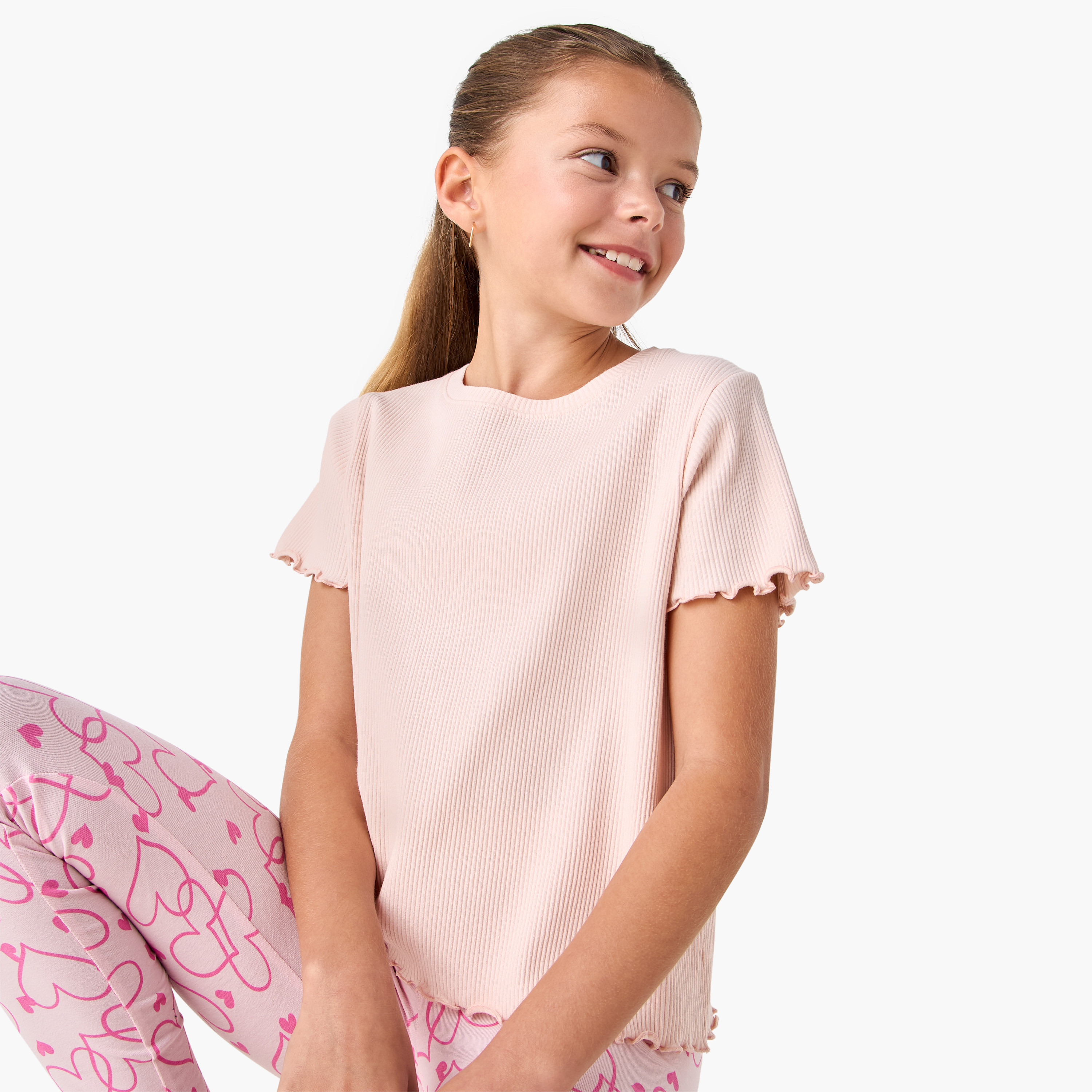 Ribbed Crew Neck T-shirt with Lettuce Hem-girls-clothing-tshirts-image-1
