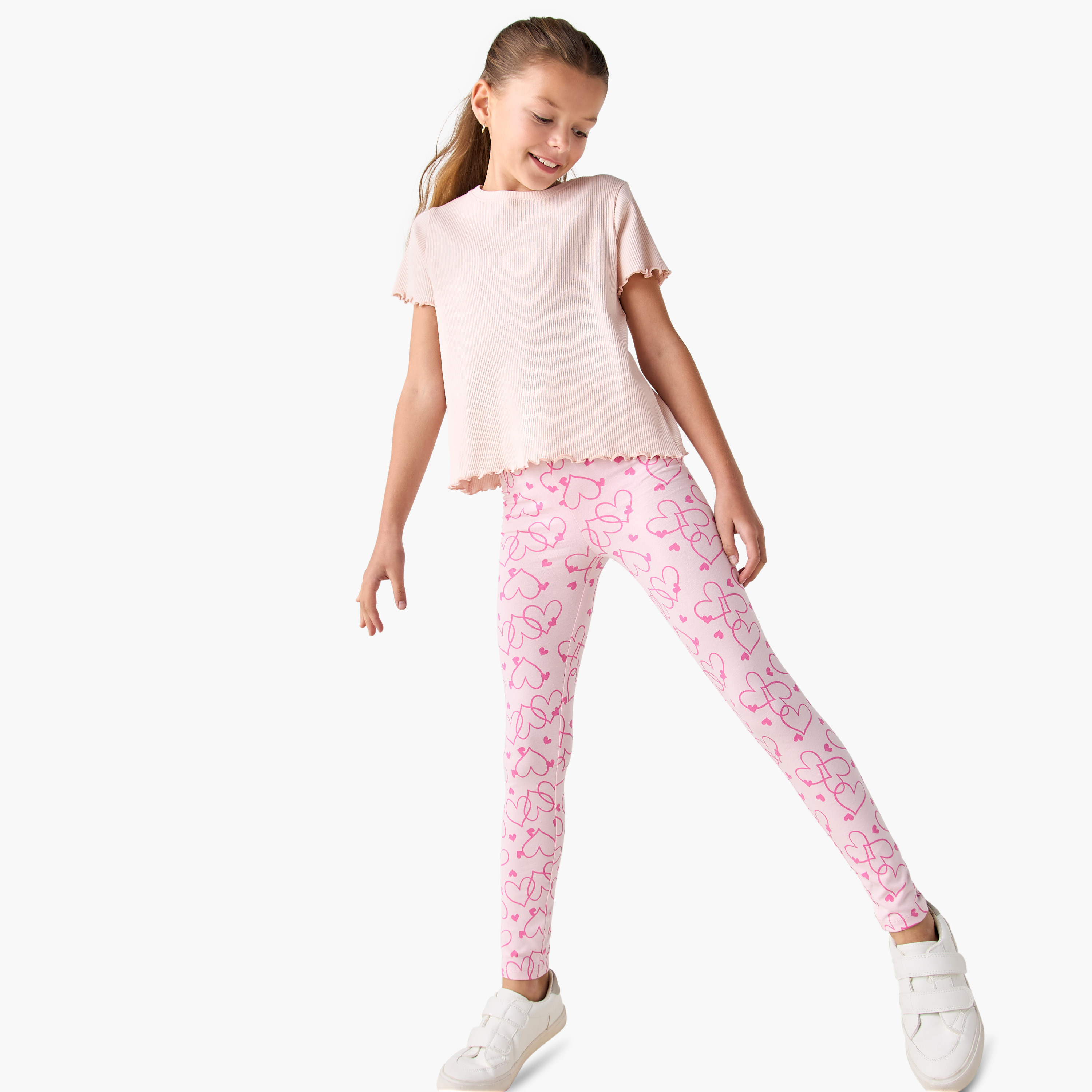 Ribbed Crew Neck T-shirt with Lettuce Hem-girls-clothing-tshirts-image-2