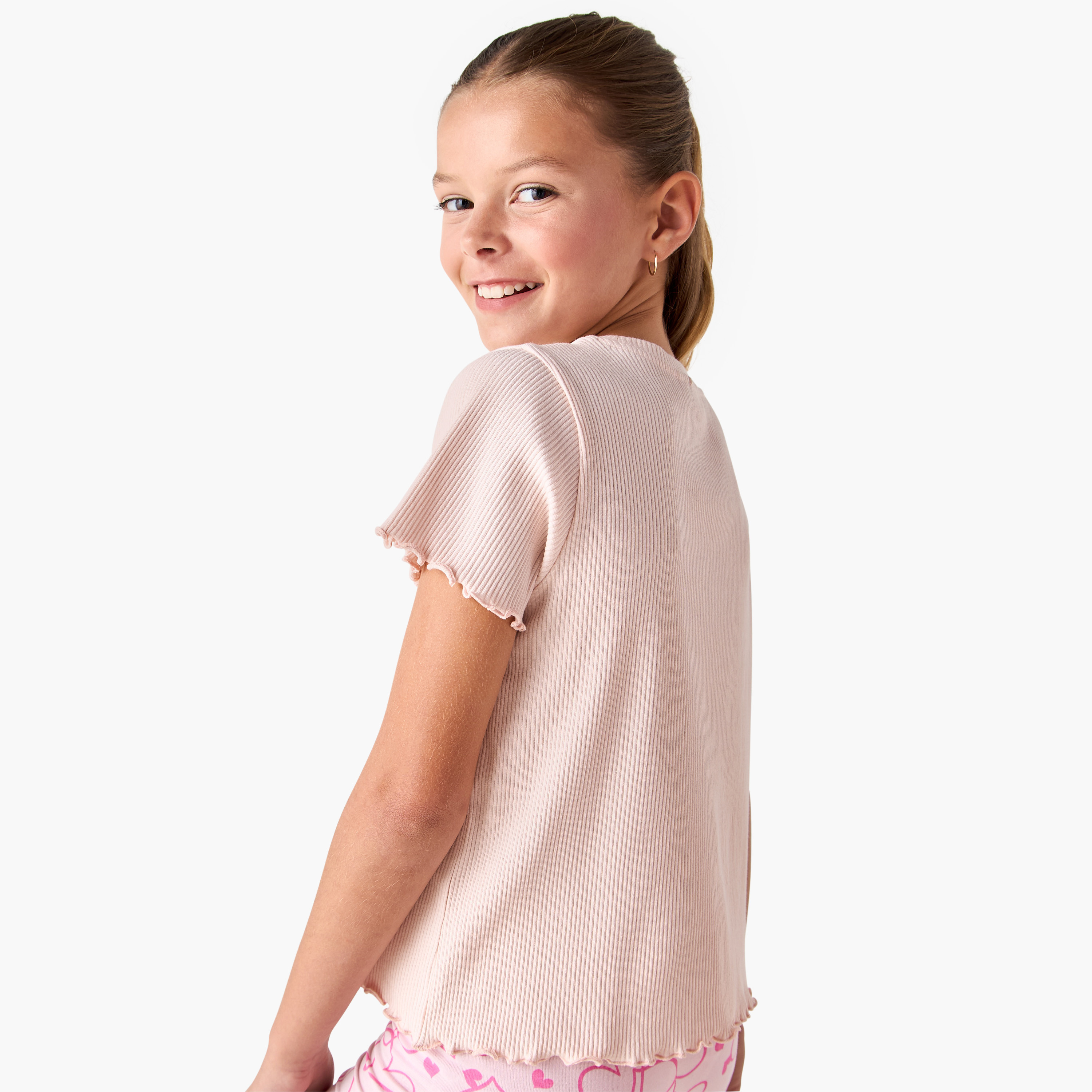 Ribbed Crew Neck T-shirt with Lettuce Hem-girls-clothing-tshirts-image-3