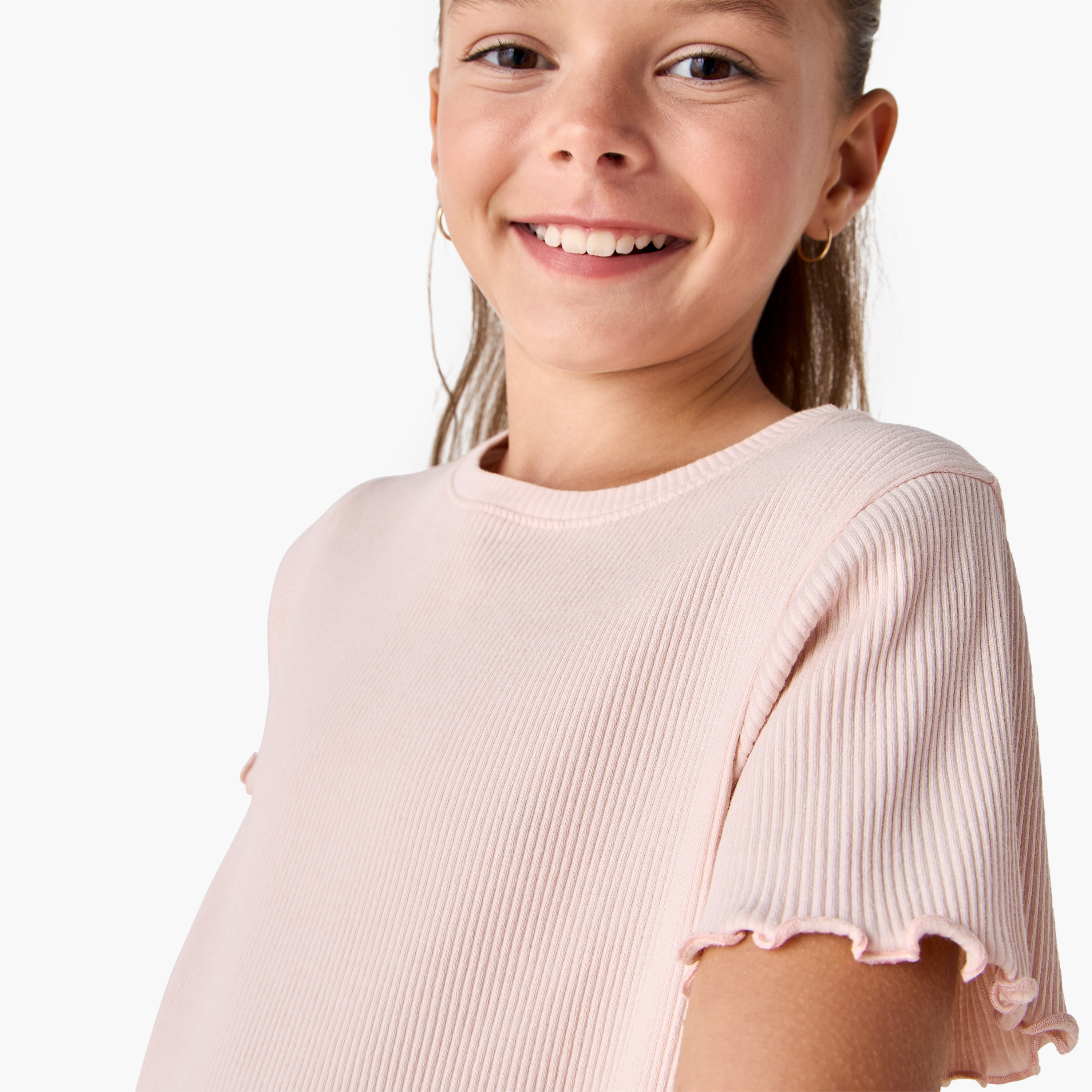 Ribbed Crew Neck T-shirt with Lettuce Hem-girls-clothing-tshirts-image-4
