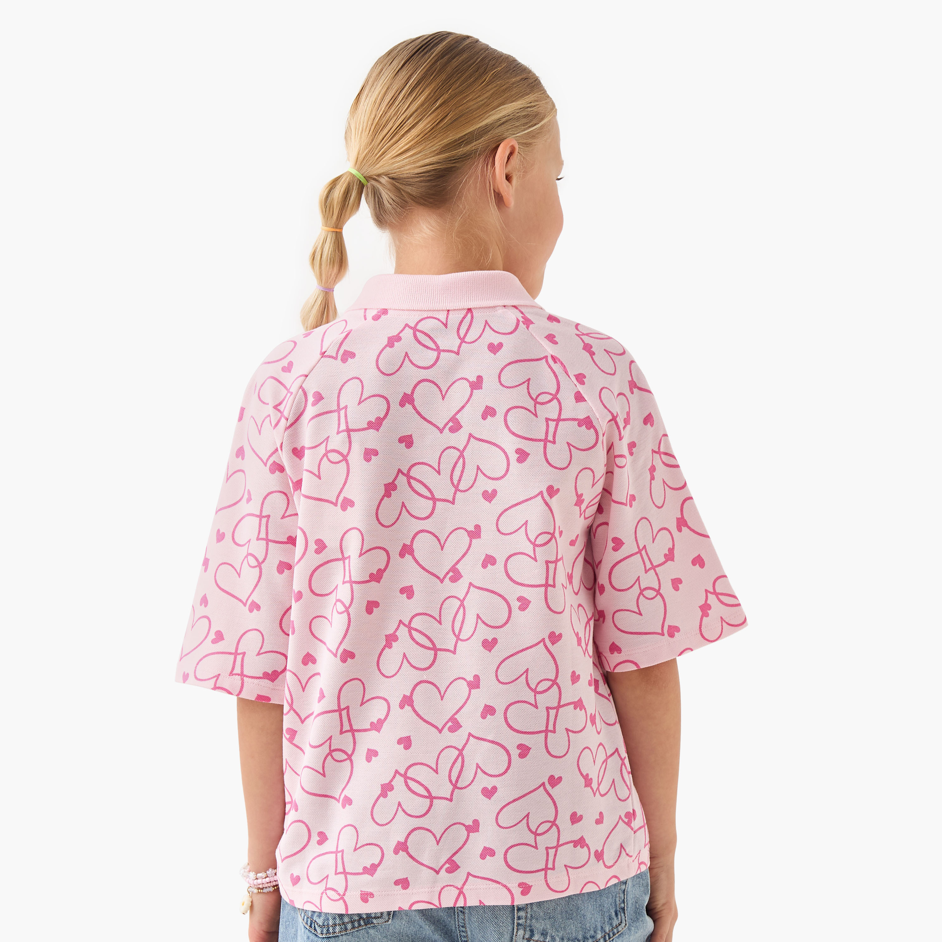 تيشيرت بولو بنصف وصلة أزرار وأكمام قصيرة وطبعات-girls-clothing-tshirts-image-3