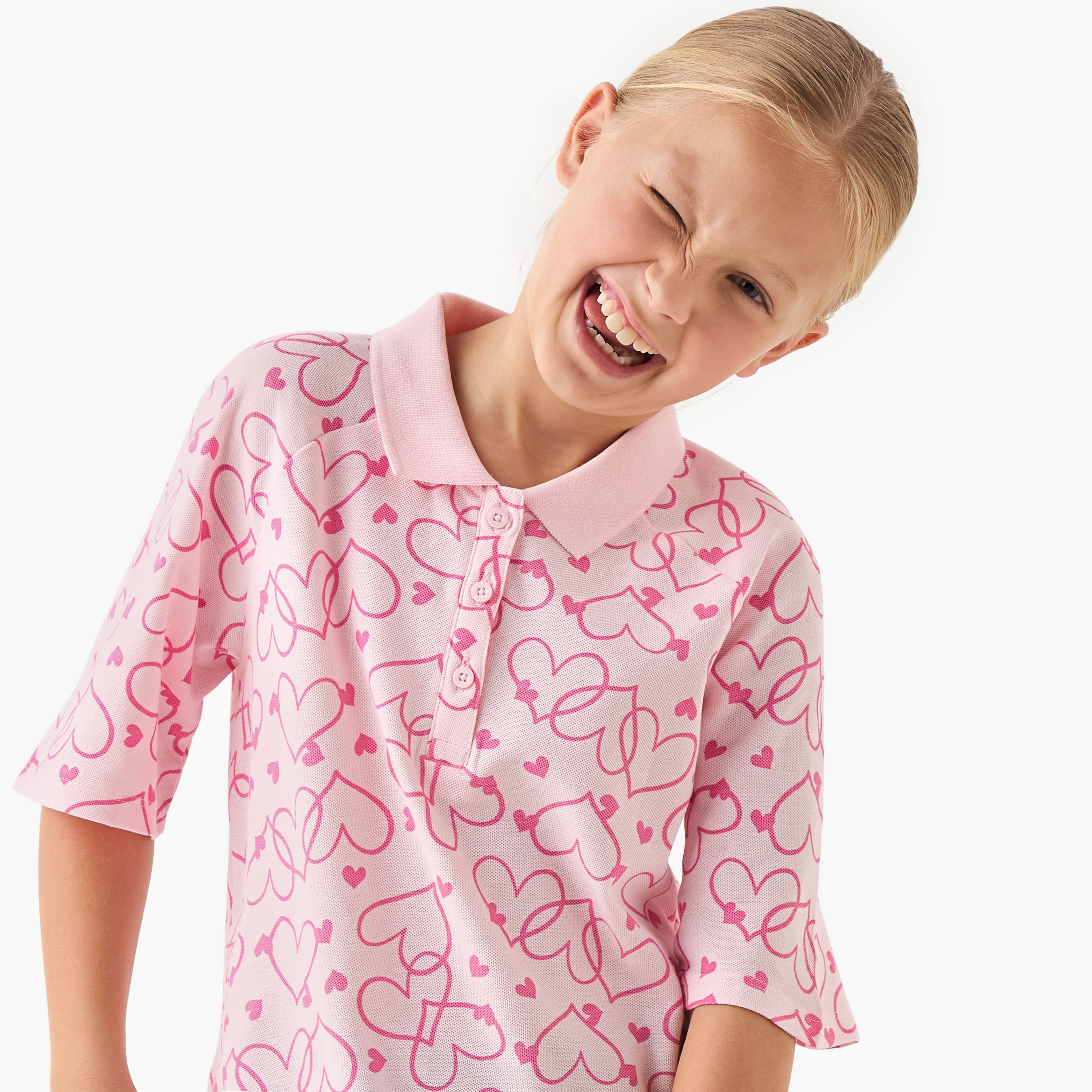 تيشيرت بولو بنصف وصلة أزرار وأكمام قصيرة وطبعات-girls-clothing-tshirts-image-4