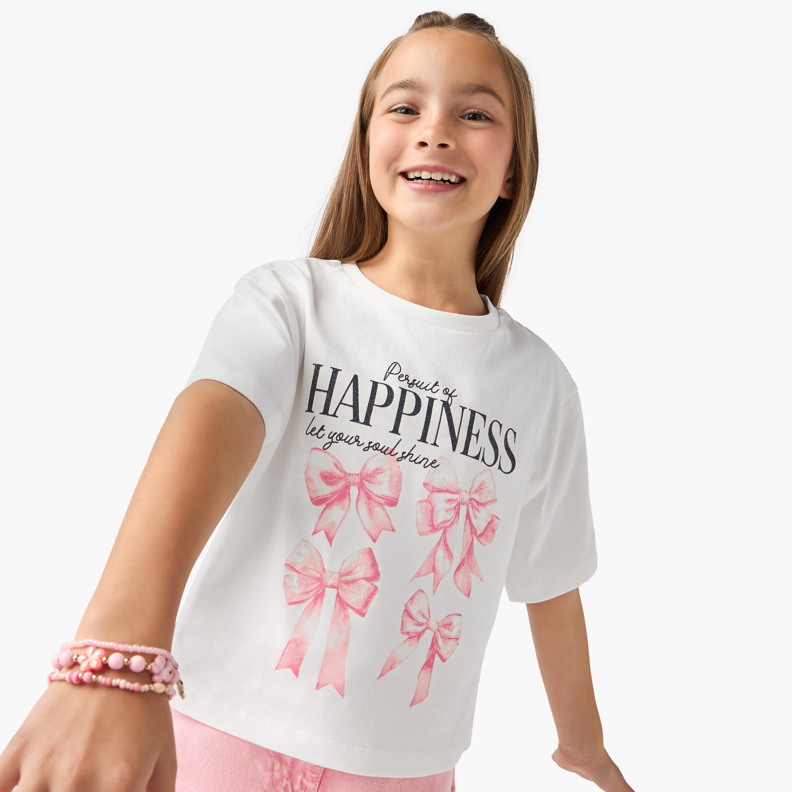 Juniors Graphic Print Boxy T-shirt with Short Sleeves-girls-clothing-tshirts-image-1