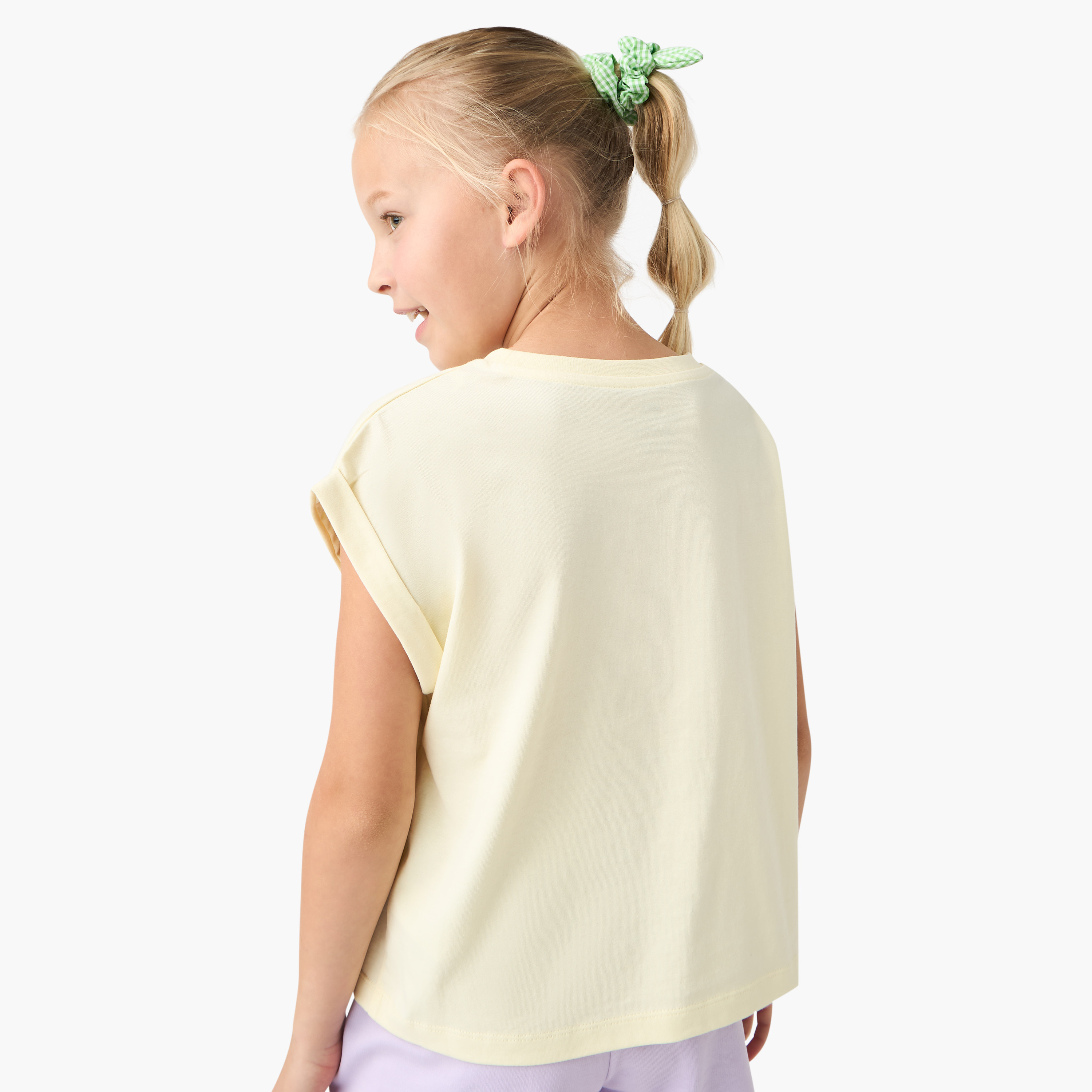 Juniors Graphic Print Crew Neck T-shirt with Extended Sleeves-girls-clothing-tshirts-image-3