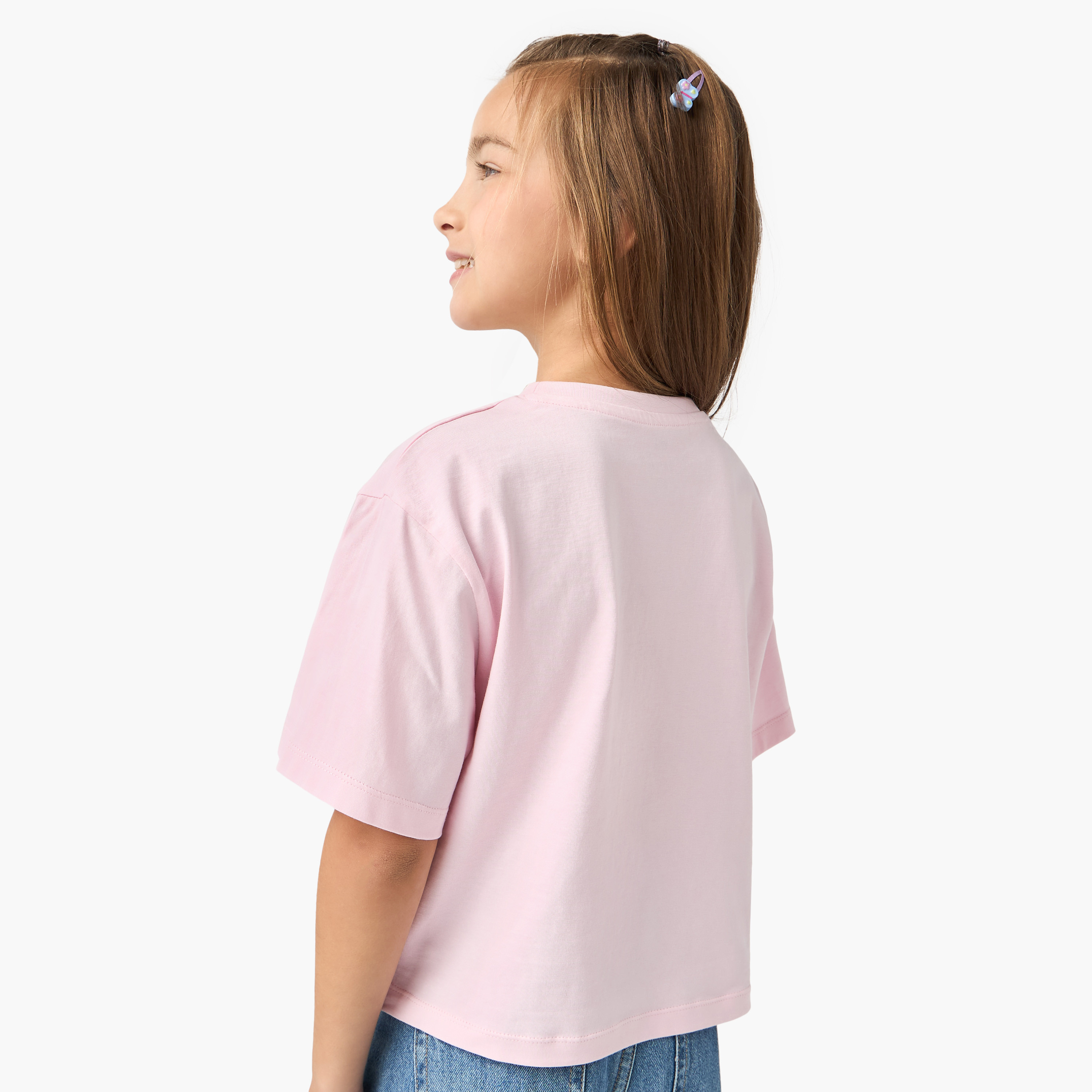 Juniors Graphic Print Boxy T-shirt with Short Sleeves-girls-clothing-tshirts-image-3