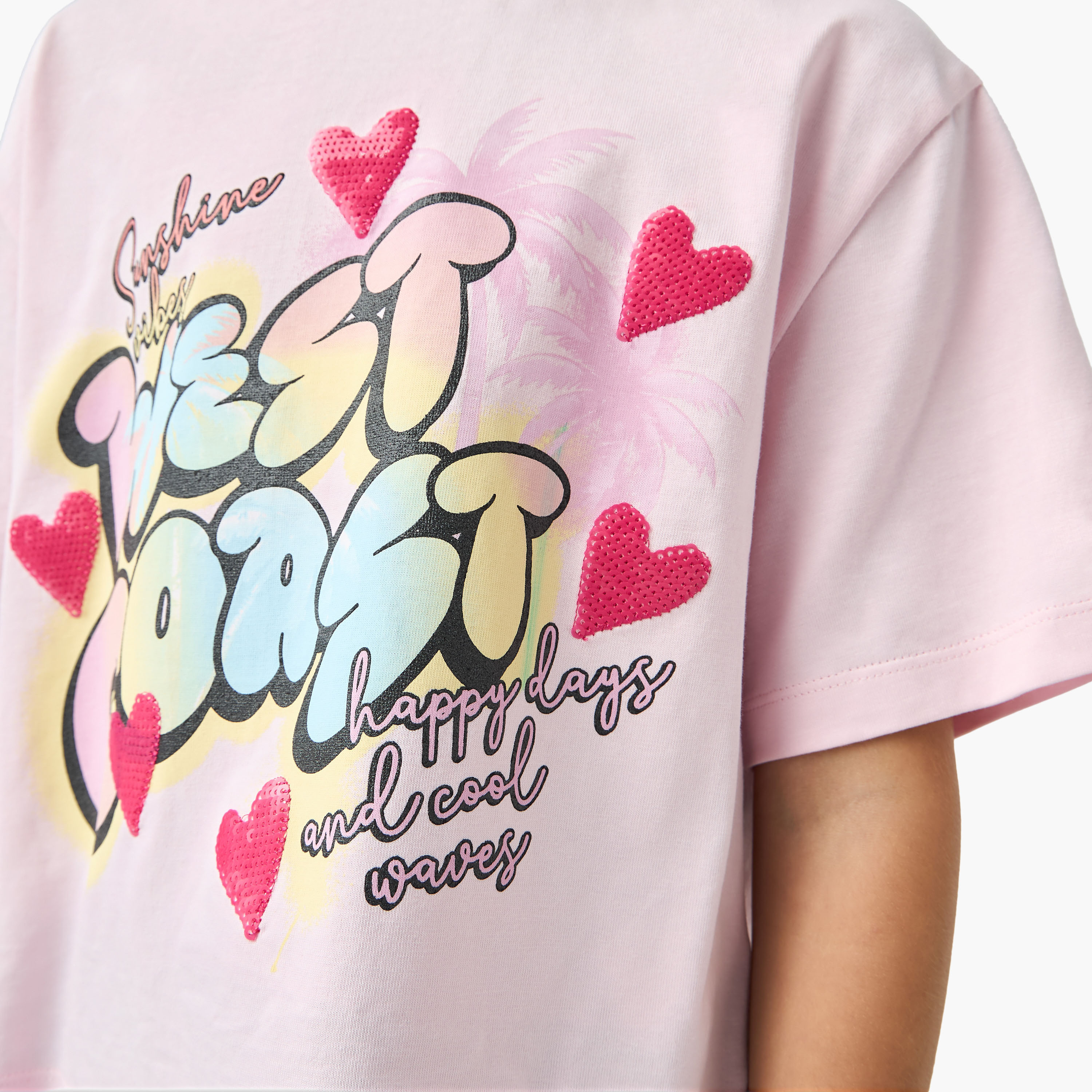 Juniors Graphic Print Boxy T-shirt with Short Sleeves-girls-clothing-tshirts-image-4