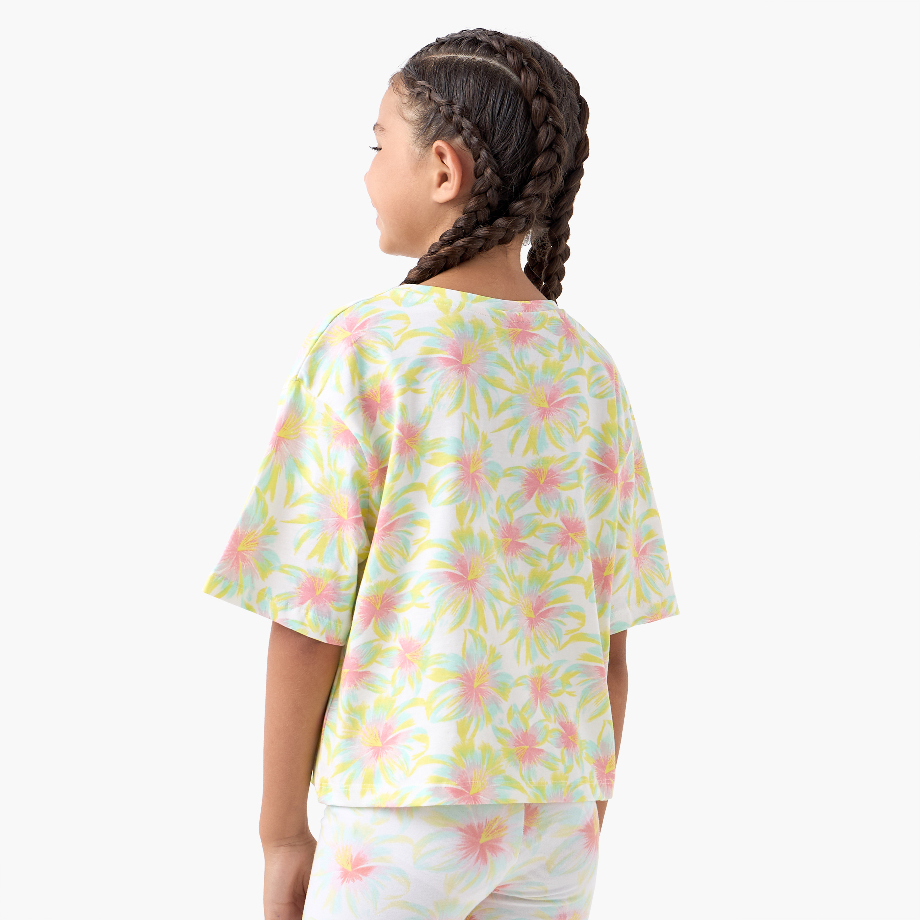 Juniors Floral Print T-shirt with Short Sleeves-girls-clothing-tshirts-image-3