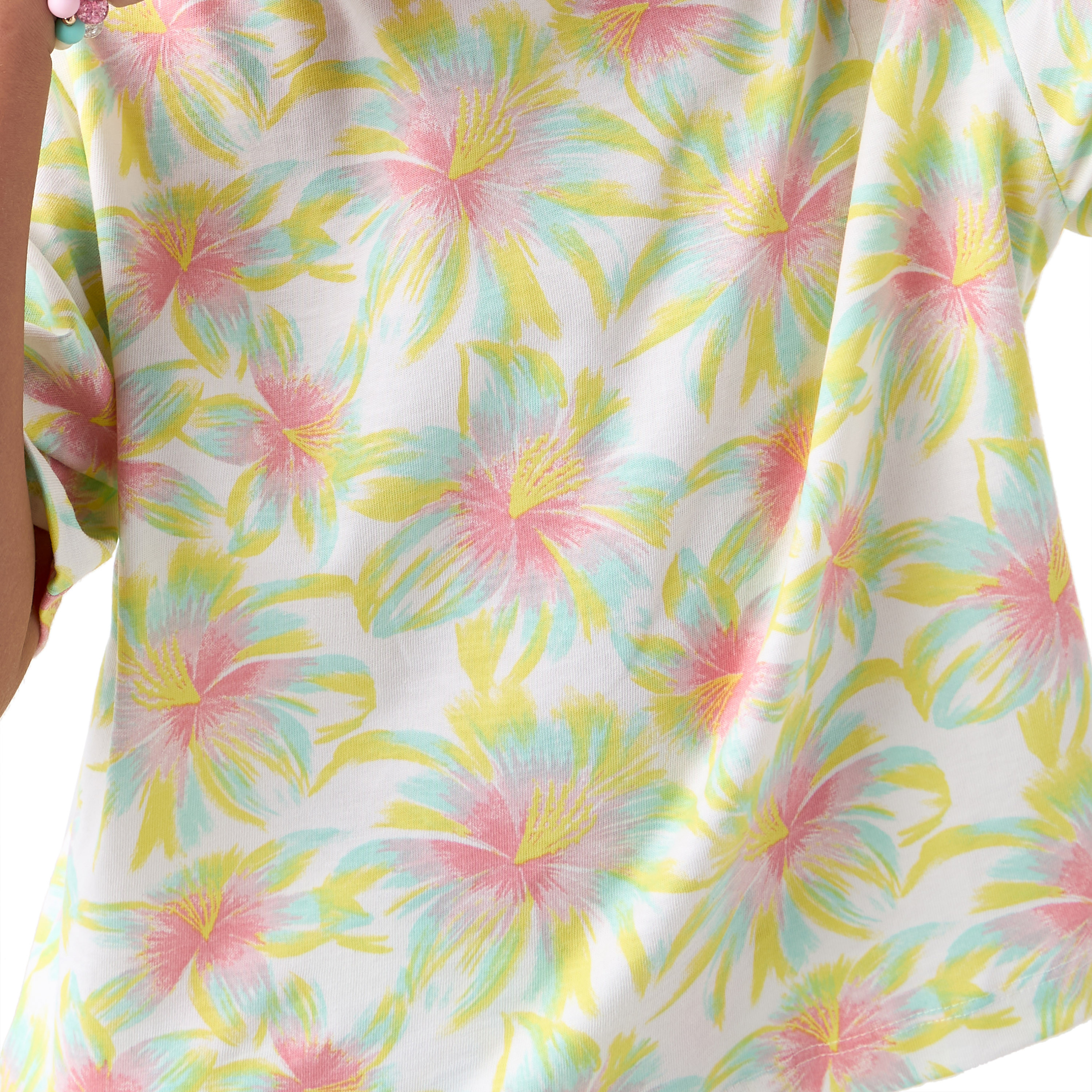 Juniors Floral Print T-shirt with Short Sleeves-girls-clothing-tshirts-image-5