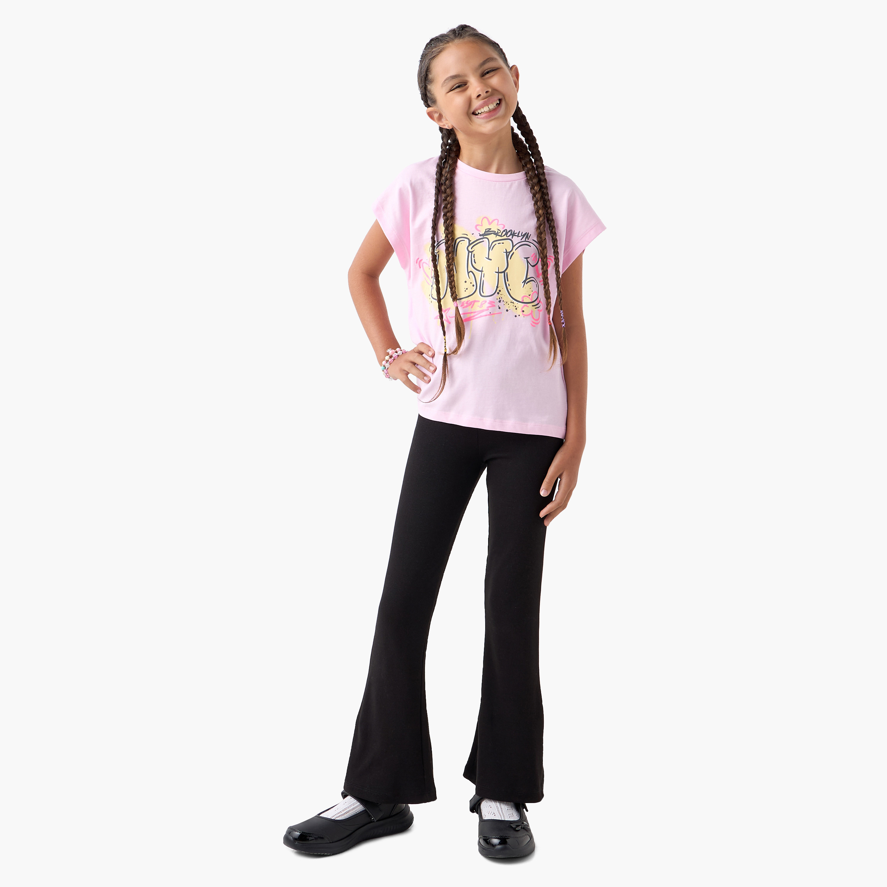 Juniors Graphic Print T-shirt with Extended Sleeves-girls-clothing-tshirts-image-2