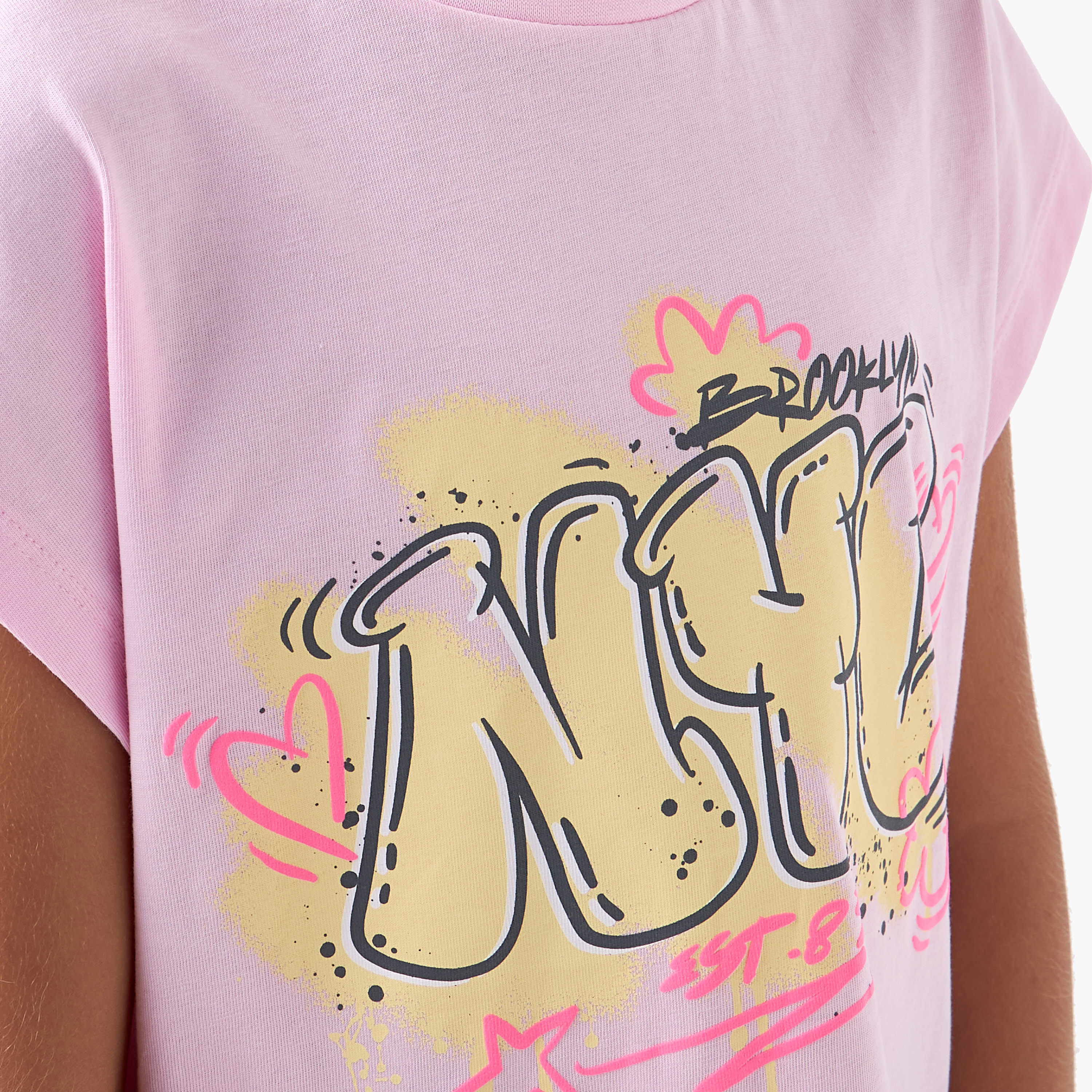Juniors Graphic Print T-shirt with Extended Sleeves-girls-clothing-tshirts-image-5
