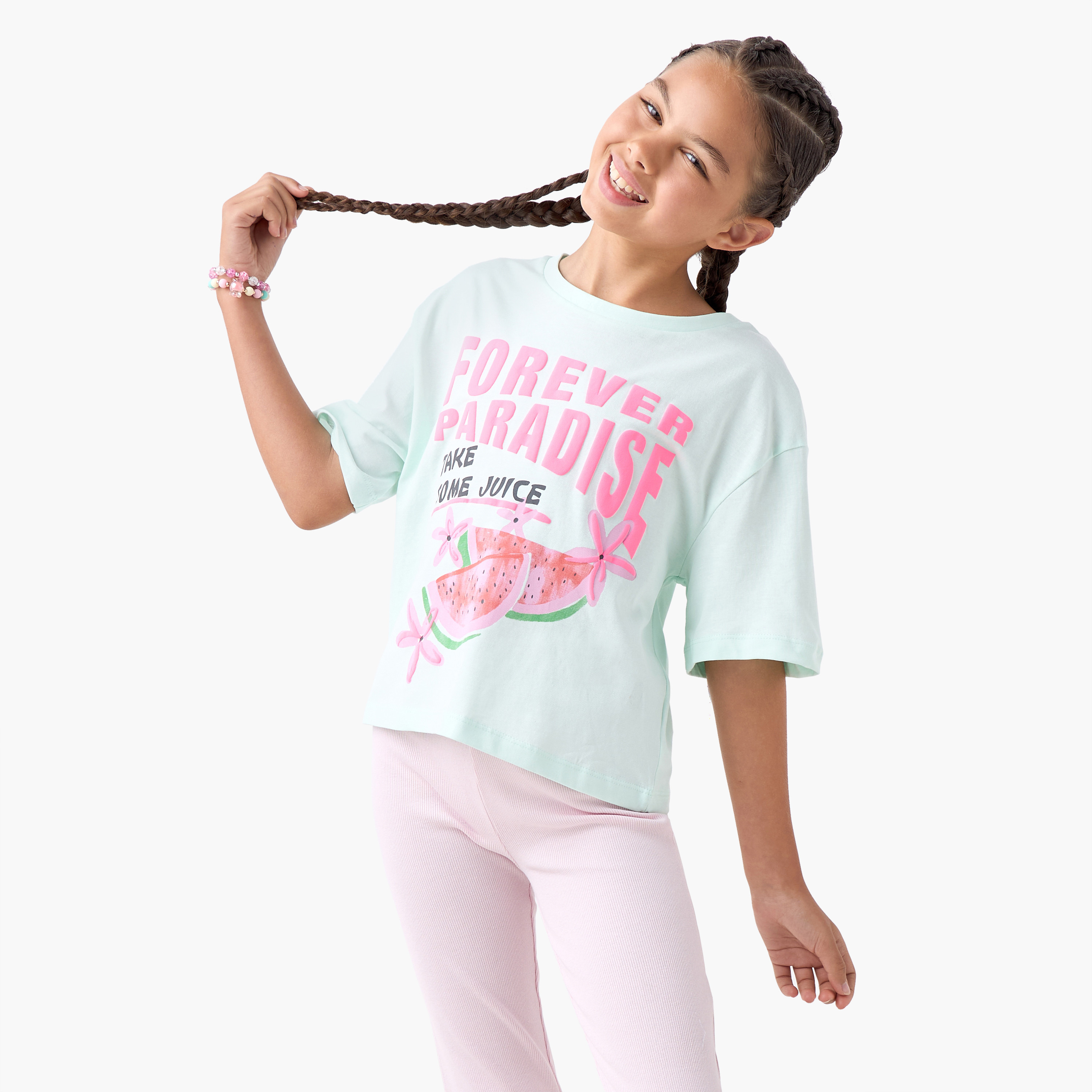 Graphic Print T-shirt with Short Sleeves-girls-clothing-tshirts-image-1